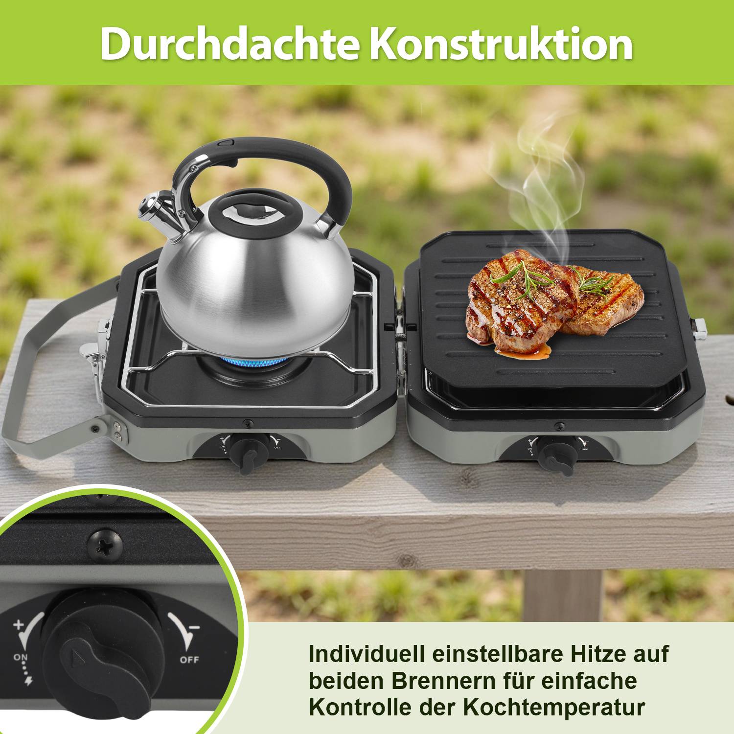 Campingkocher 2in1 Camping-Kocher Faltbarer Gasgrill Kocher Camping Herd Outdoor Gaskartuschen