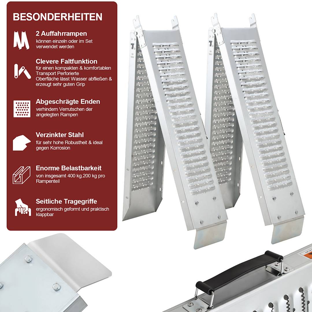 2X Auffahrrampe Auffahrschiene Laderampe 400kg Anhängerrampe Verladeschiene Verladerampe Rampe Auffahrrampen Motorradrampe
