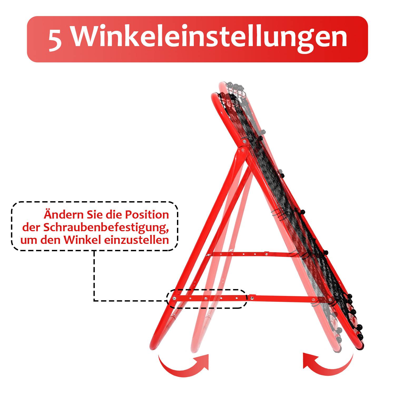 Fußball-Rückprallnetz mit Stahlrohrrahmen, verstellbarer Neigungswinkel, PE-Netz, Rebounder für Pass-, Schuss- und Reaktionstraining, Rot, 103 x 10