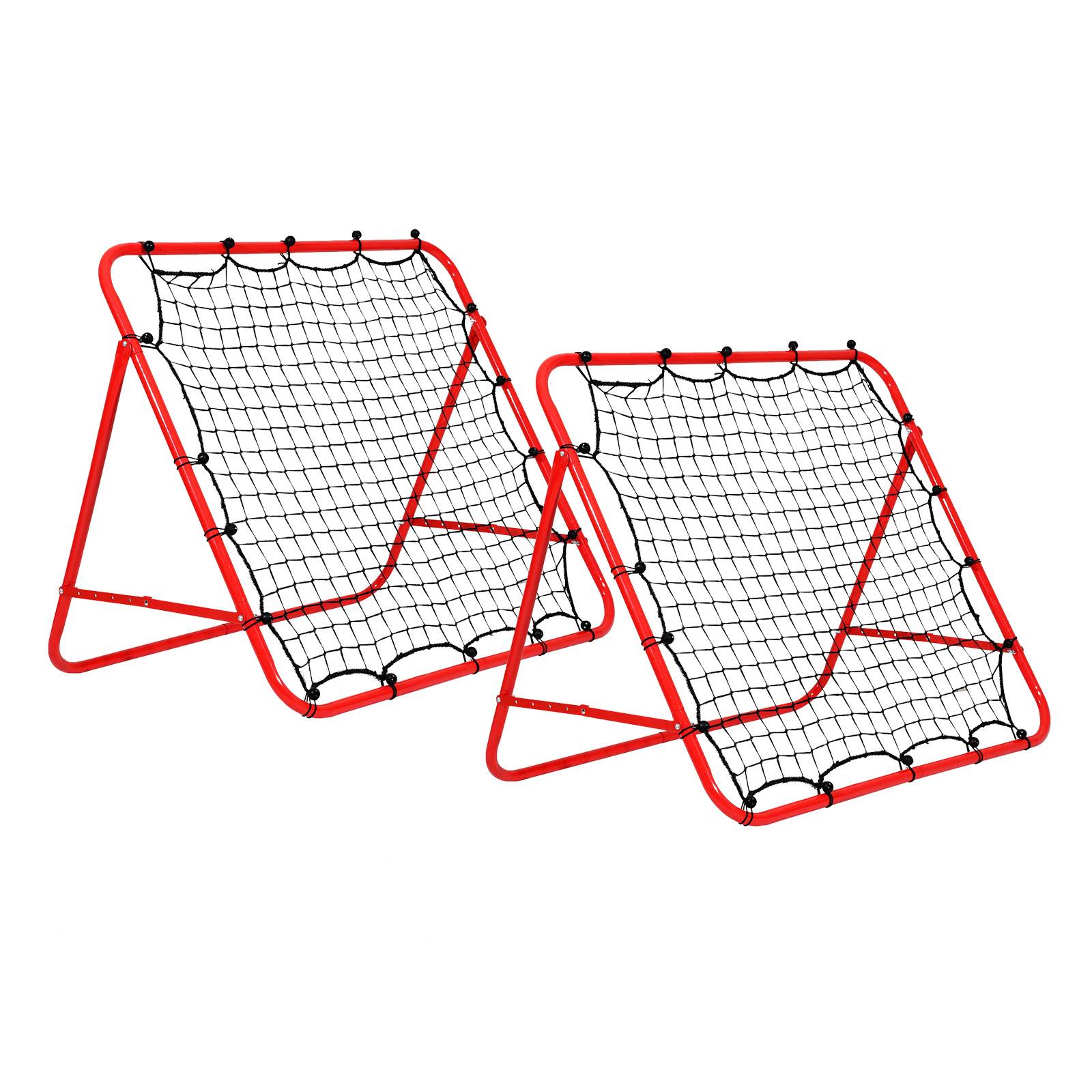 2er Set Fußball-Rückprallnetz mit Stahlrohrrahmen, verstellbarer Neigungswinkel, PE-Netz, Rebounder für Pass-, Schuss- und Reaktionstraining, Rot