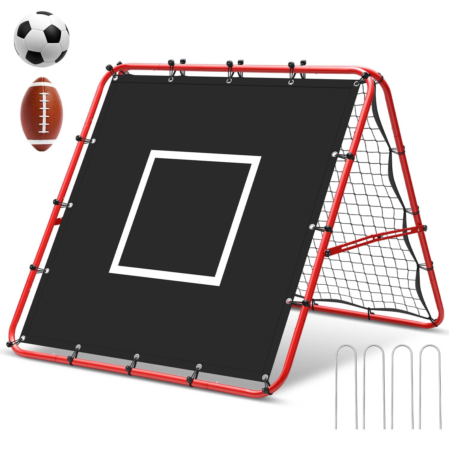 Doppelseitiges Fußball-Rückprallnetz 120 x 120 cm mit 420D-Zielplane, verstellbarer Winkel, klappbar, Trainingsnetz für Garten und Fußballtraining