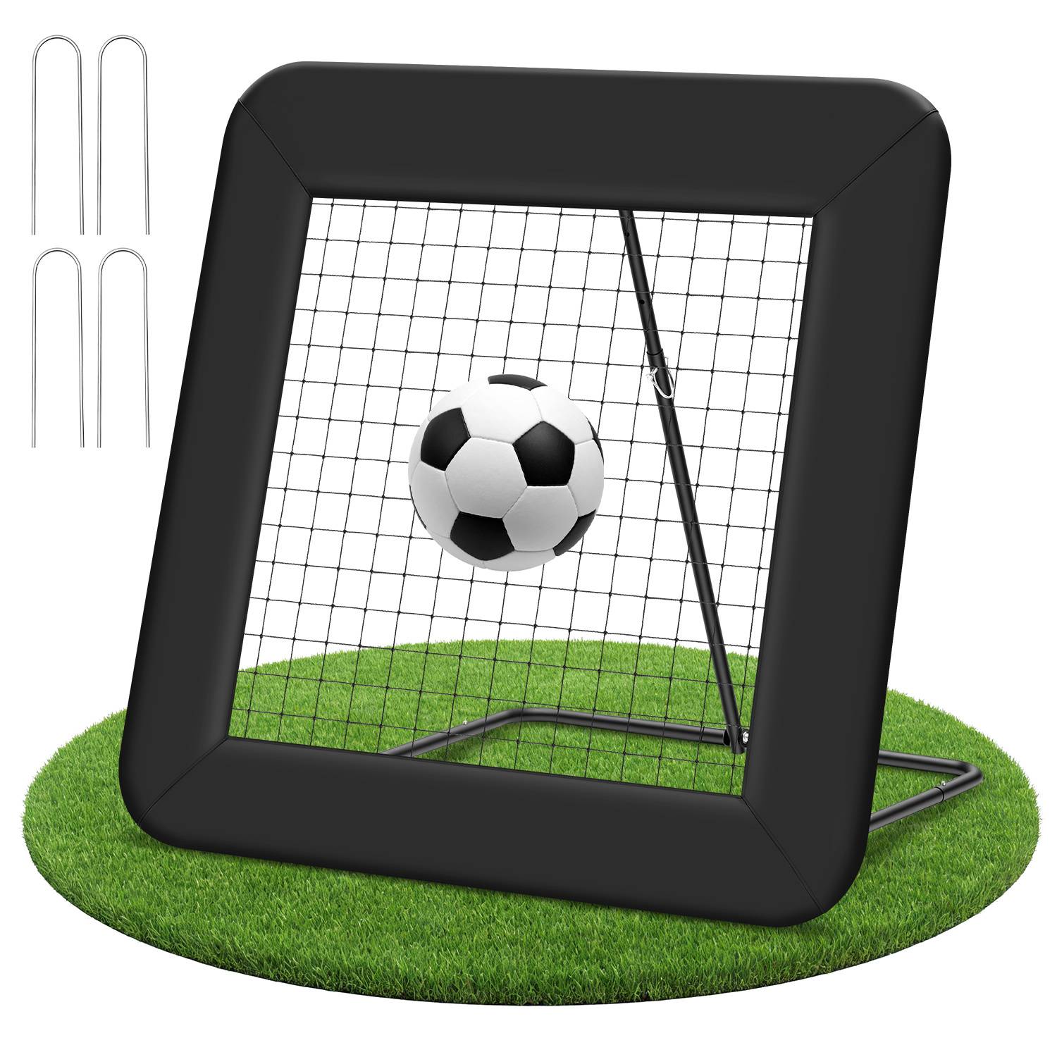 2er Set verstellbares Fußball-Rückprallnetz 1 m mit Stahlfedern, Einzelpfosten und PE-Netz, Winkel 40-110°, Trainingsnetz für Garten und Fußballt