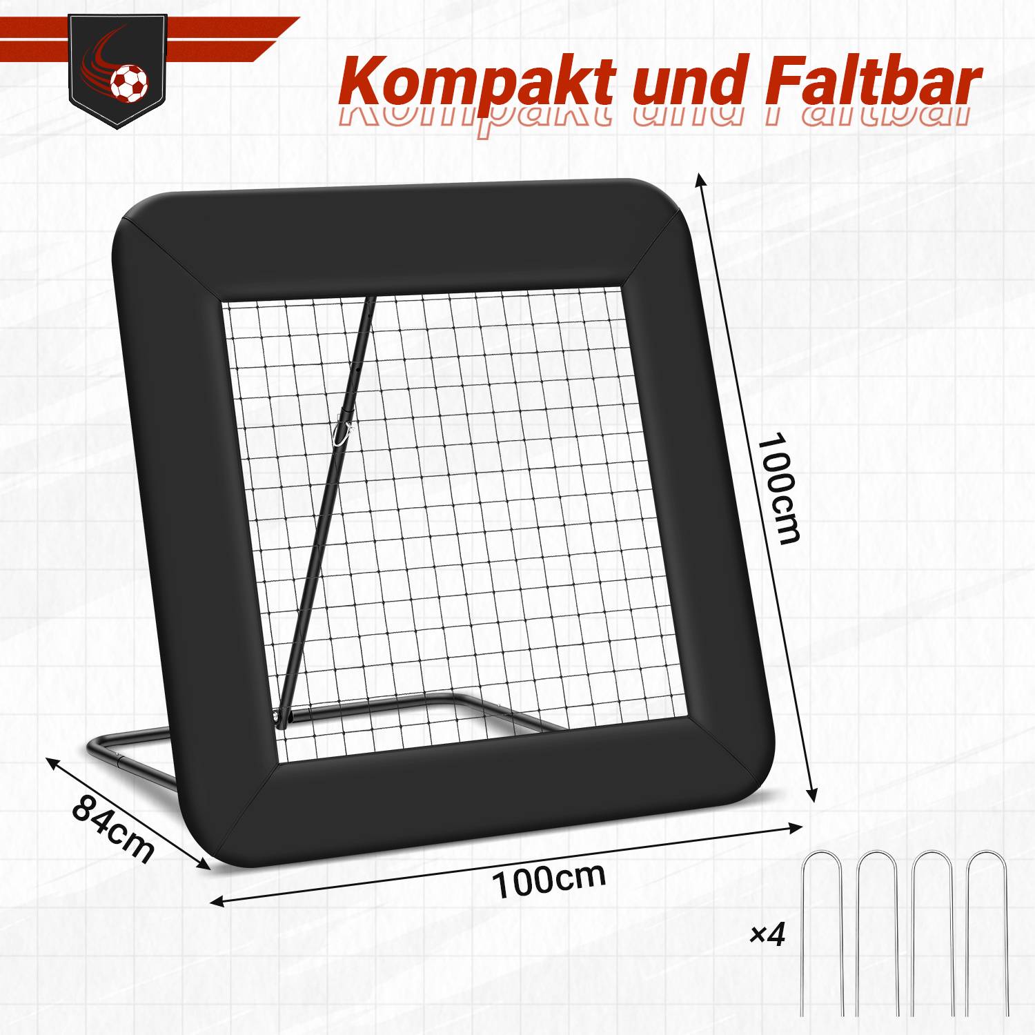 2er Set verstellbares Fußball-Rückprallnetz 1 m mit Stahlfedern, Einzelpfosten und PE-Netz, Winkel 40-110°, Trainingsnetz für Garten und Fußballt