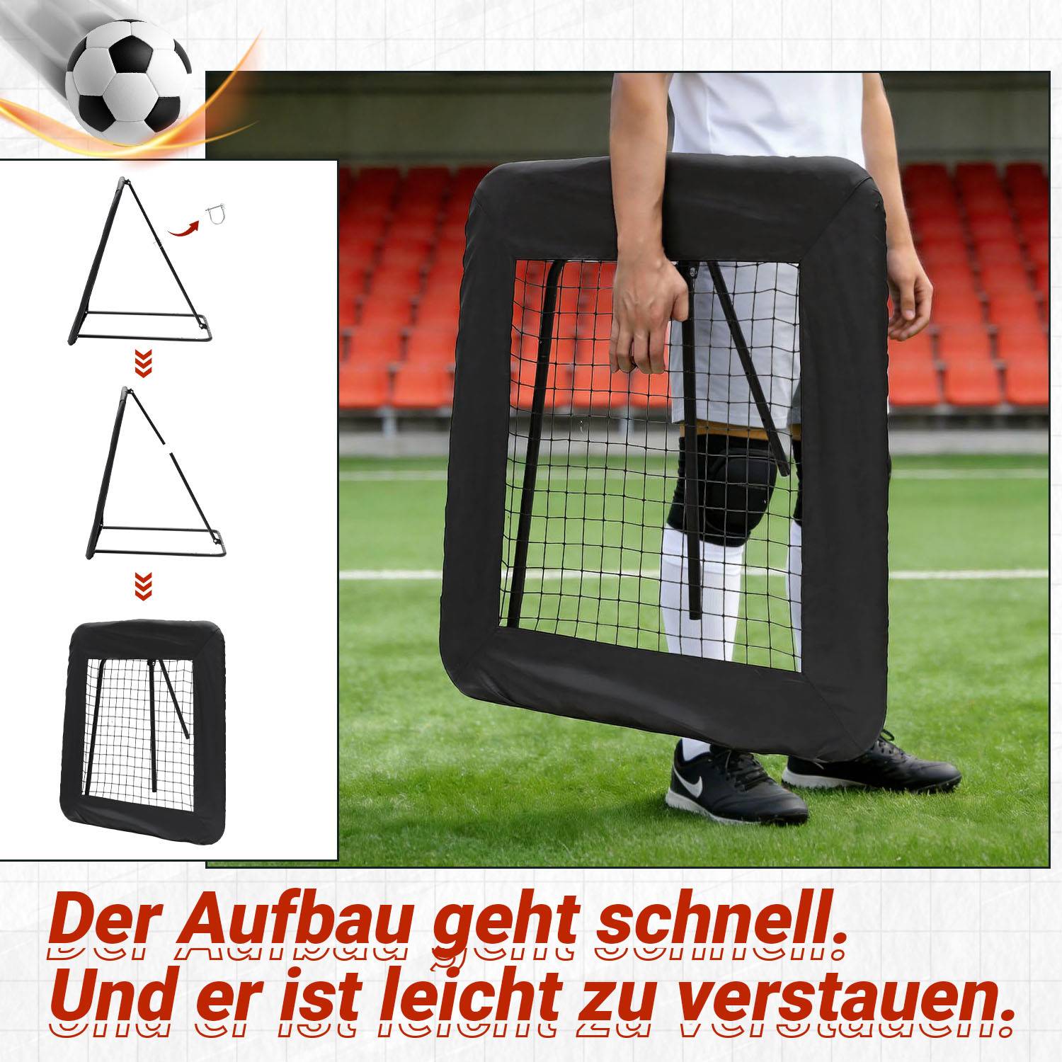 2er Set verstellbares Fußball-Rückprallnetz 1 m mit Stahlfedern, Einzelpfosten und PE-Netz, Winkel 40-110°, Trainingsnetz für Garten und Fußballt