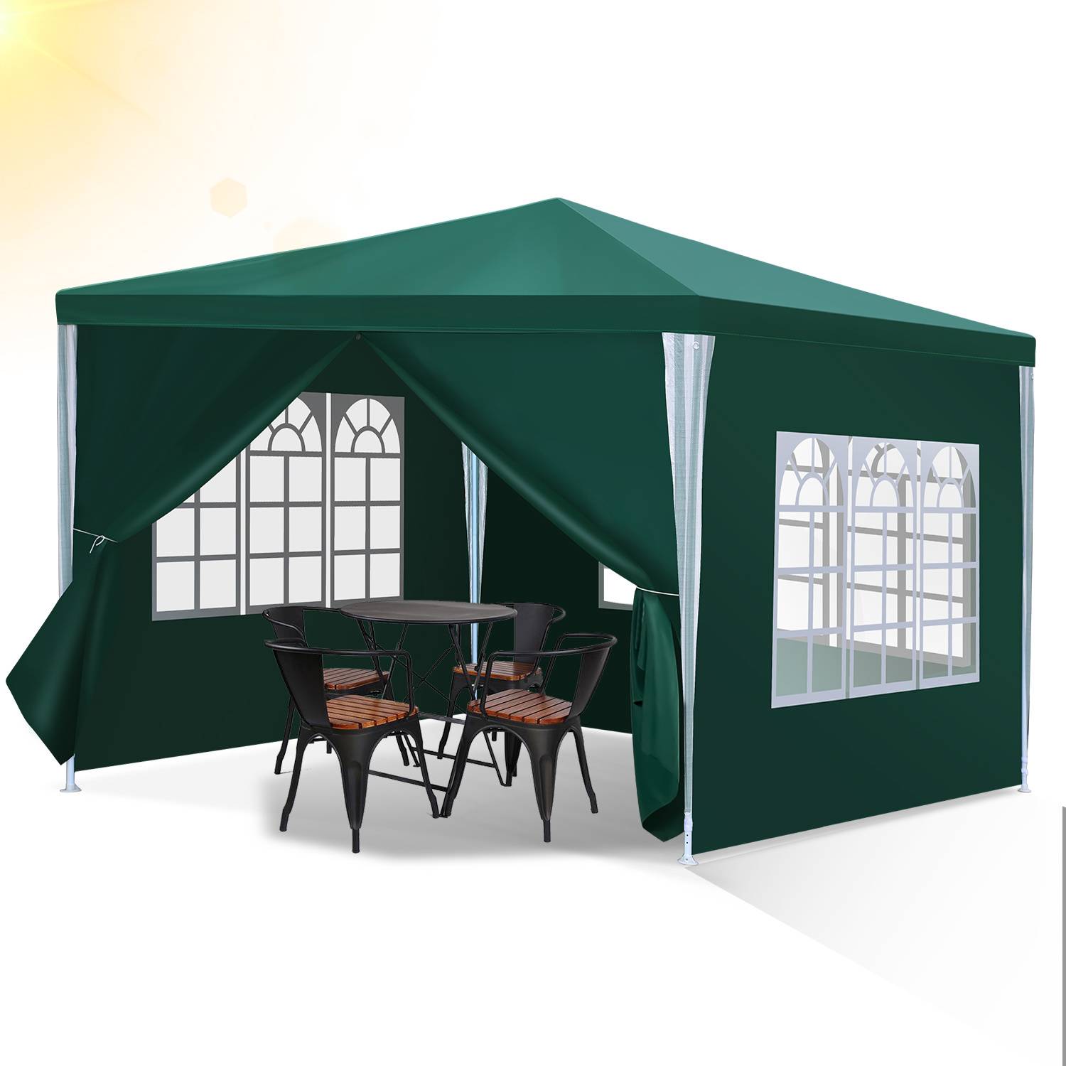3 x 3 m Garten Pavillon mit 4 Seitenteilen tragbares wasserdichtes Zelt, grün für Camping / Garten / Hochzeit / Strand