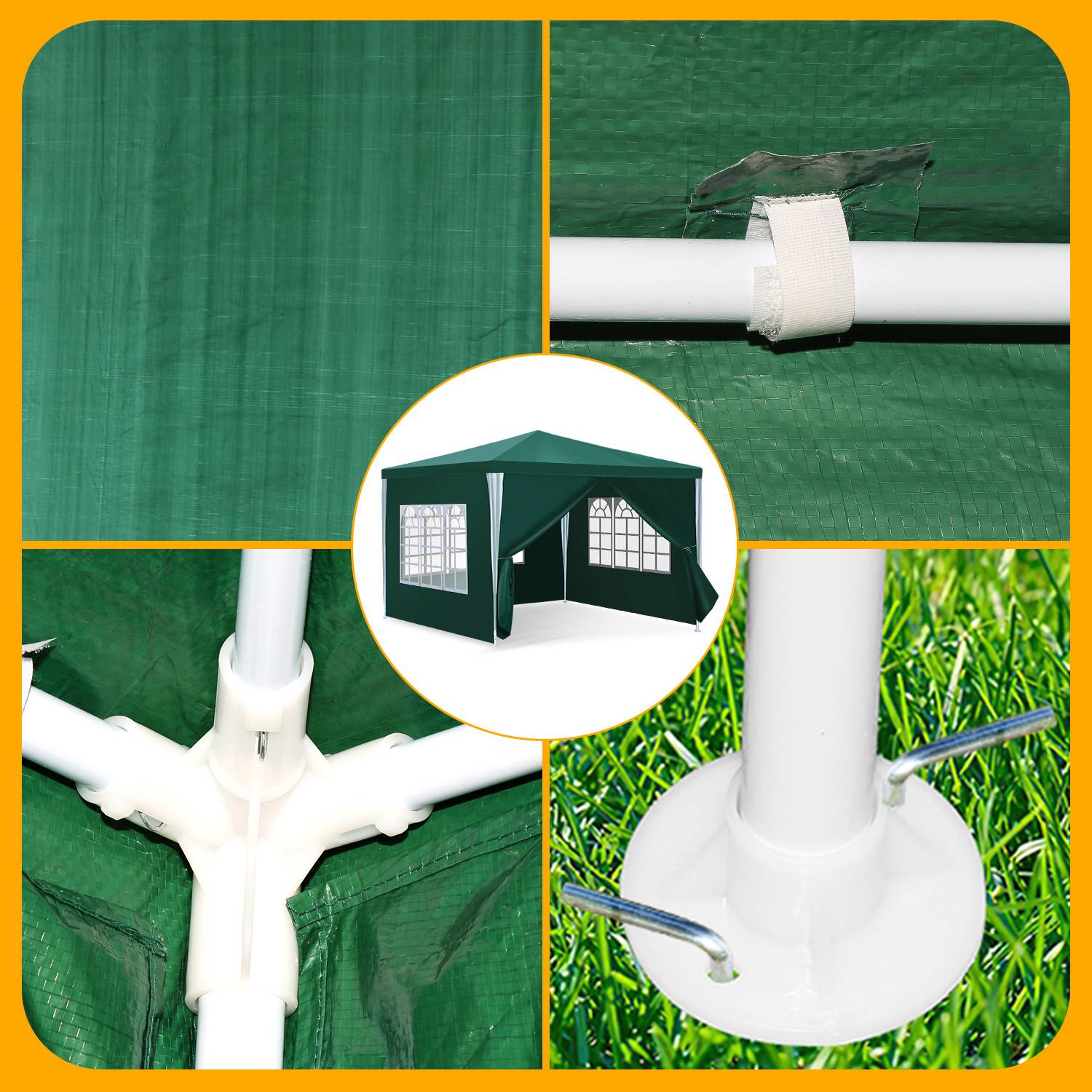 3 x 3 m Garten Pavillon mit 4 Seitenteilen tragbares wasserdichtes Zelt, grün für Camping / Garten / Hochzeit / Strand
