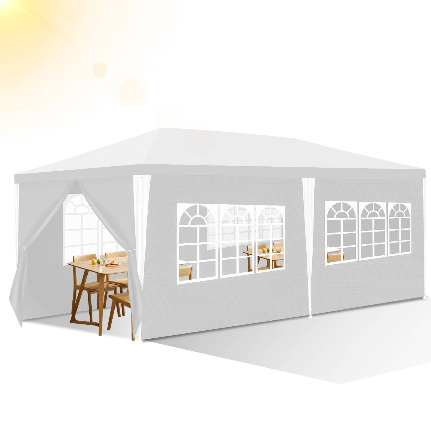 3 x 6 m Garten Pavillon mit 5 Seitenteilen tragbares wasserdichtes Zelt, weiß für Camping / Garten / Hochzeit / Strand