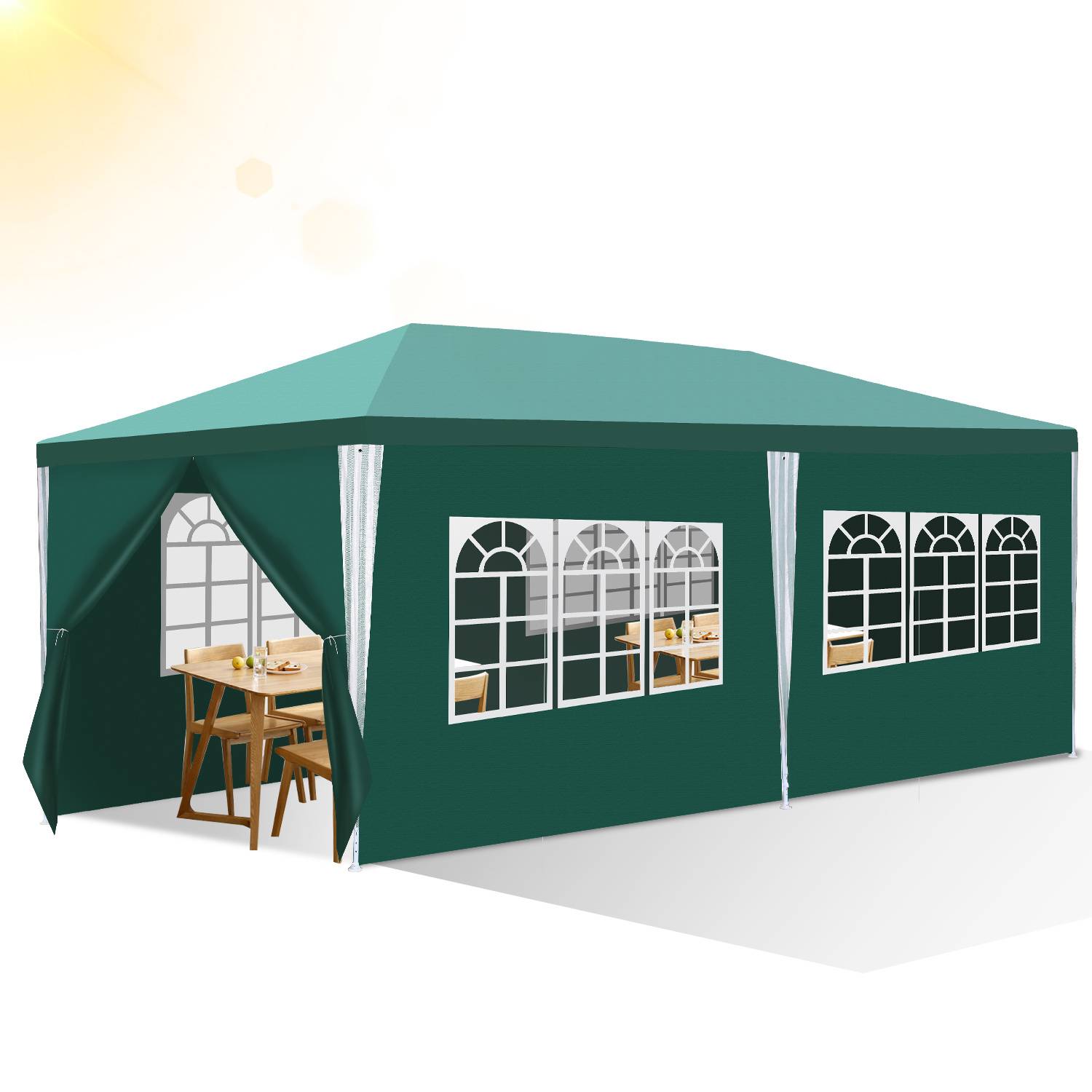 3 x 6 m Garten Pavillon mit 5 Seitenteilen tragbares wasserdichtes Zelt, grün für Camping / Garten / Hochzeit / Strand