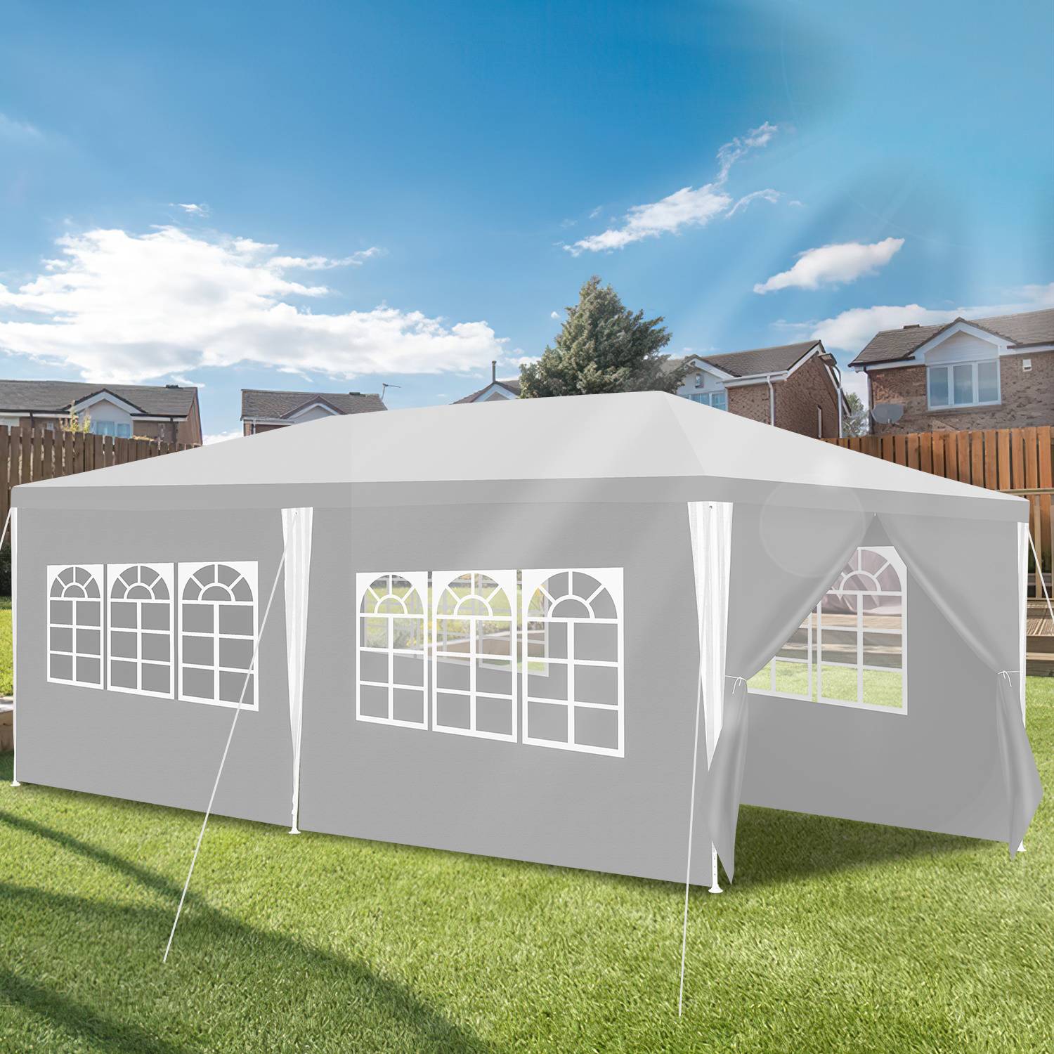 3 x 6 m Garten Pavillon tragbares wasserdichtes Zelt mit Seitenteilen, weiß für Camping / Garten / Hochzeit / Strand