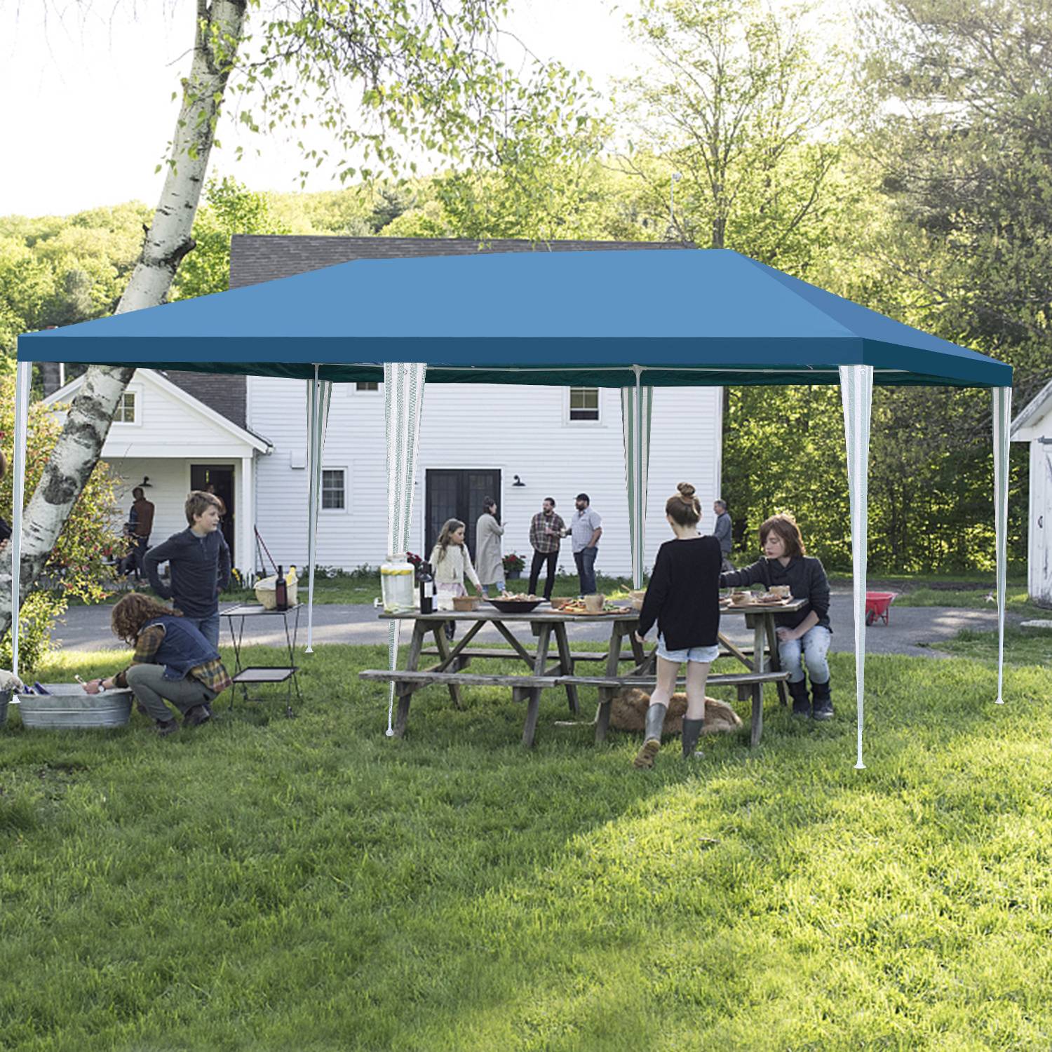 3 x 6 m Garten Pavillon tragbares wasserdichtes Zelt mit Seitenteilen, blau für Camping / Garten / Hochzeit / Strand