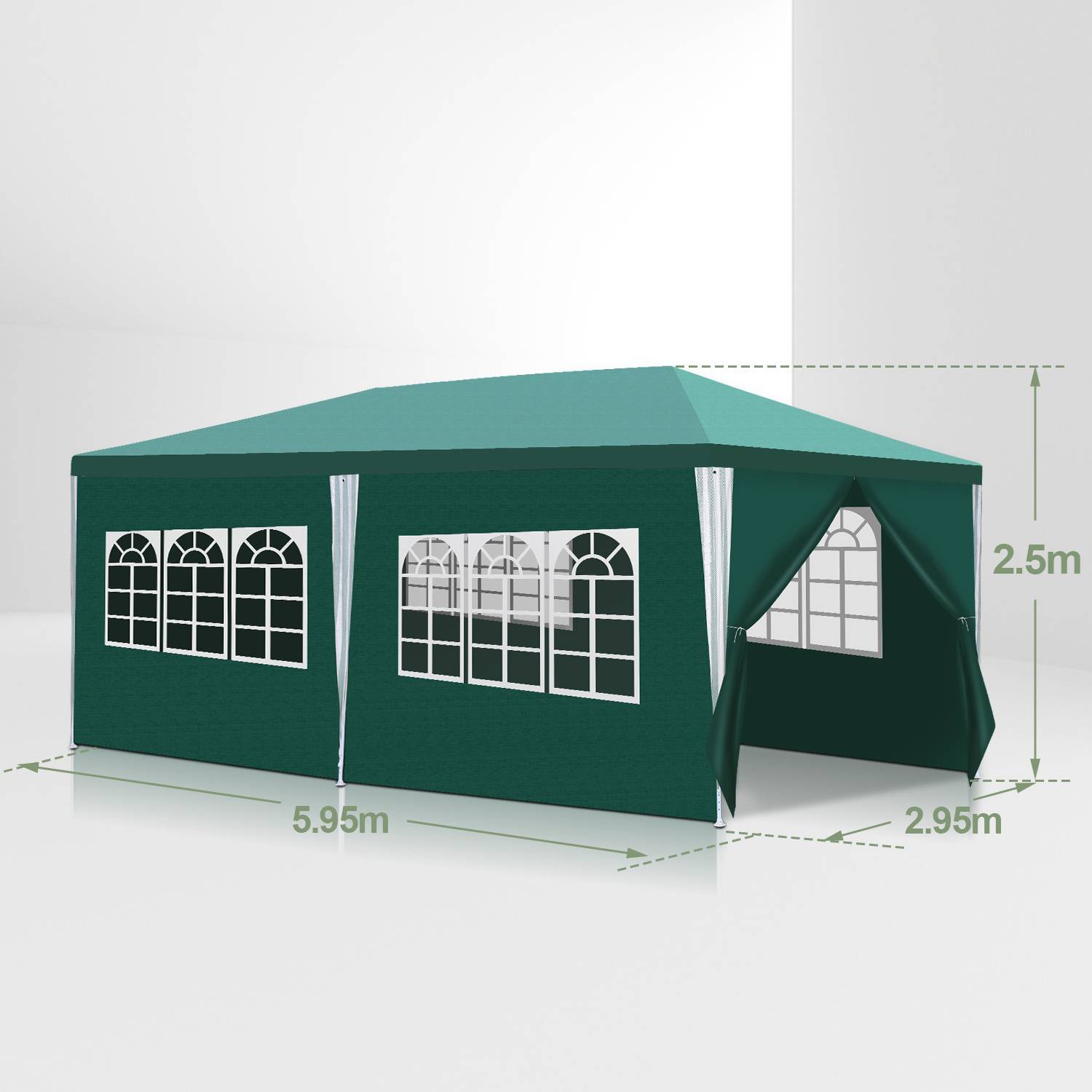 3 x 6 m Garten Pavillon tragbares wasserdichtes Zelt mit Seitenteilen, grün für Camping / Garten / Hochzeit / Strand