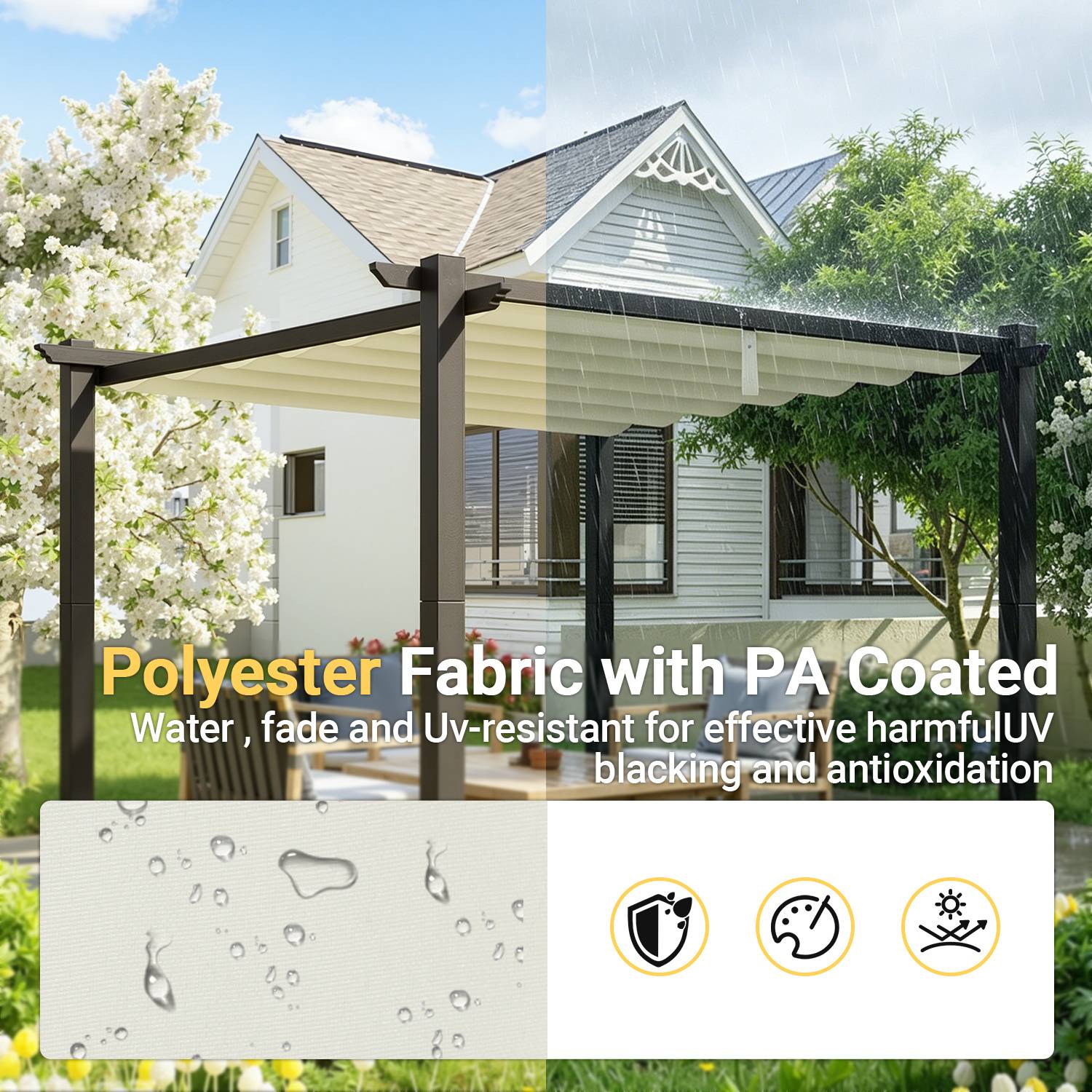 Ersatzdach für Pavillon 258x335 cm, Cremeweiß, Pavillon Dachbezug aus Polyester mit PA-Beschichtung, UV-beständig, Ersatzdach für Gartenpavillon