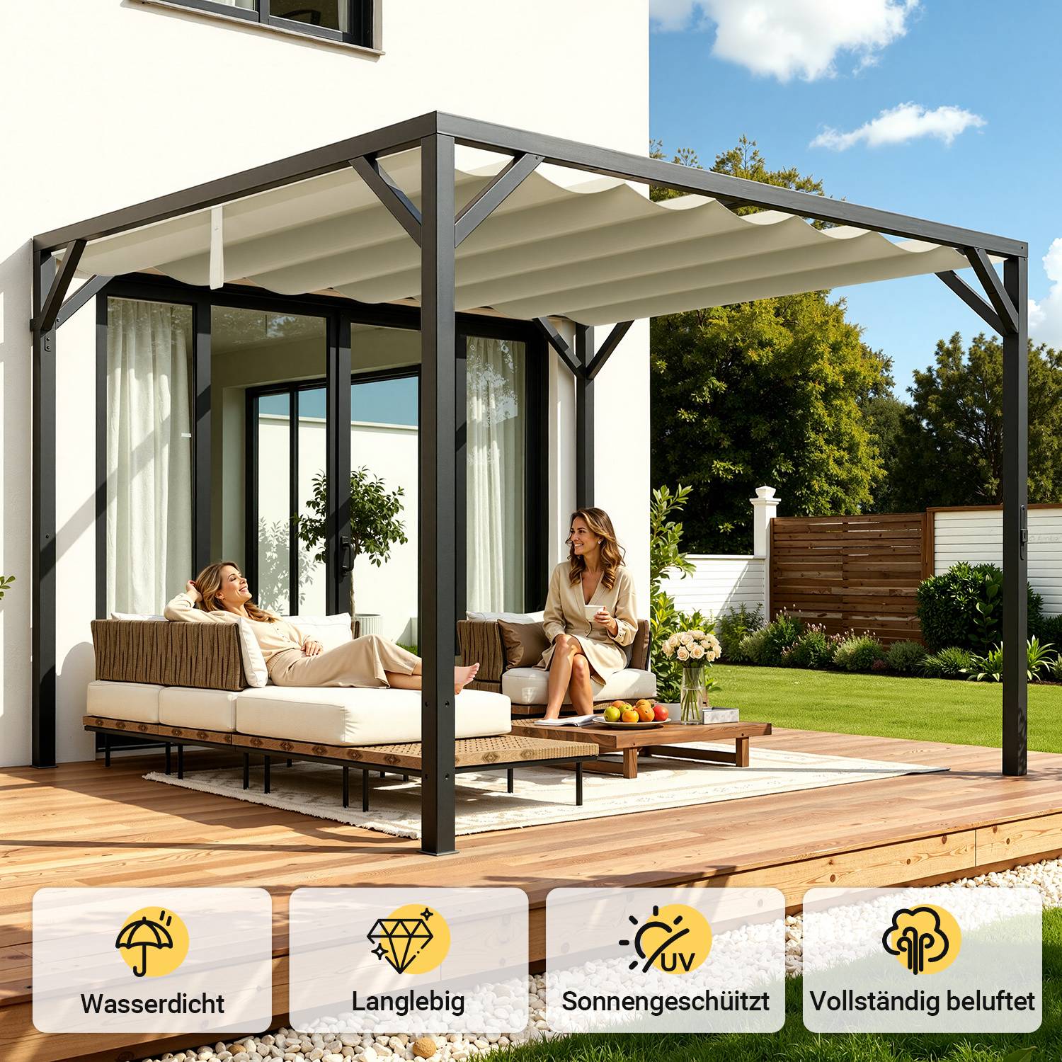 Ersatzdach für Pavillon 258x335 cm, Cremeweiß, Pavillon Dachbezug aus Polyester mit PA-Beschichtung, UV-beständig, Ersatzdach für Gartenpavillon