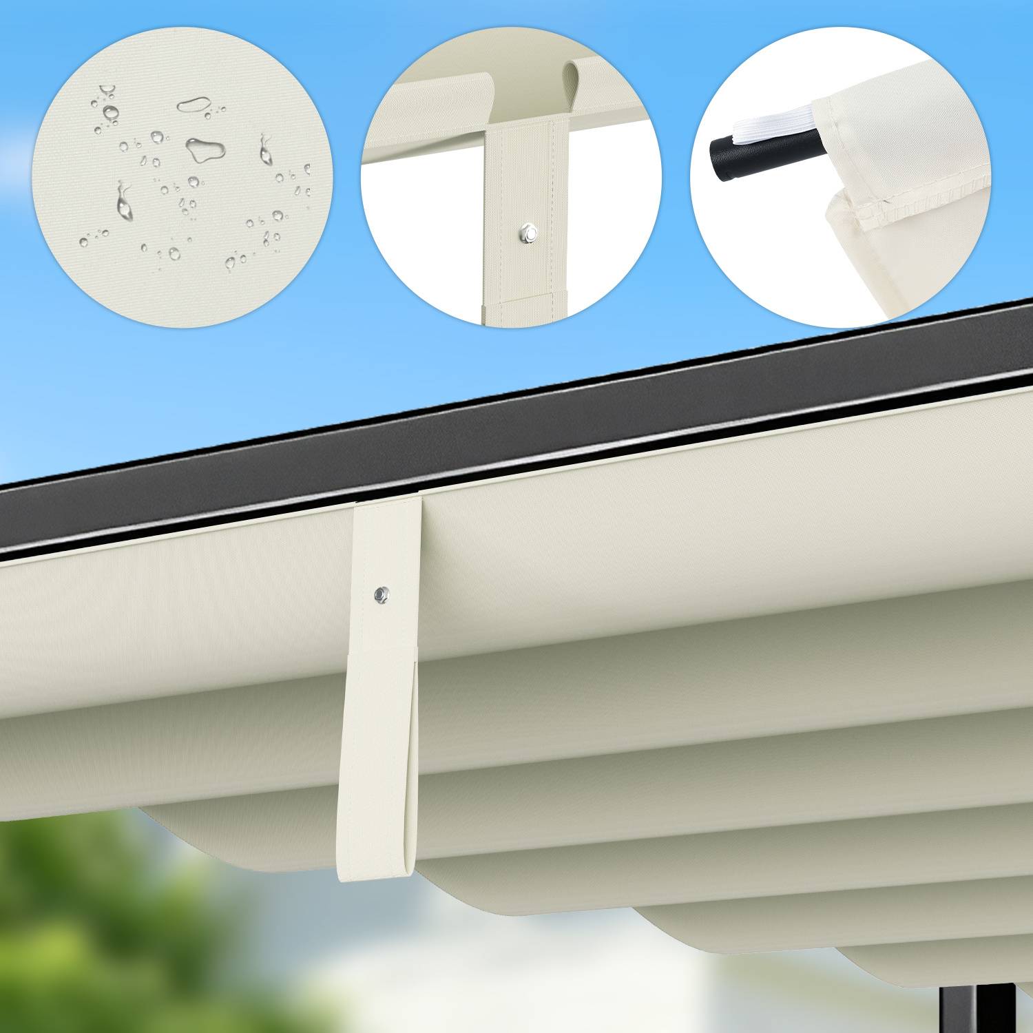 Ersatzdach für Pavillon 258x335 cm, Cremeweiß, Pavillon Dachbezug aus Polyester mit PA-Beschichtung, UV-beständig, Ersatzdach für Gartenpavillon