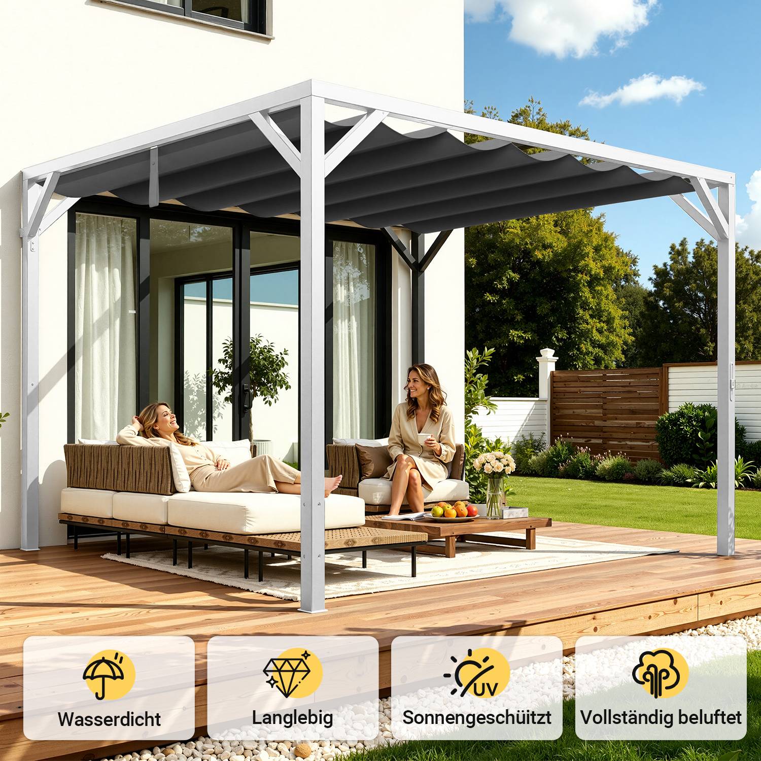 Ersatzdach für Pavillon 238x259 cm, Dunkelgrau, Pavillon Dachplane aus Polyester mit PA-Beschichtung,UV-beständig, Ersatz-Pavillondach für Garten