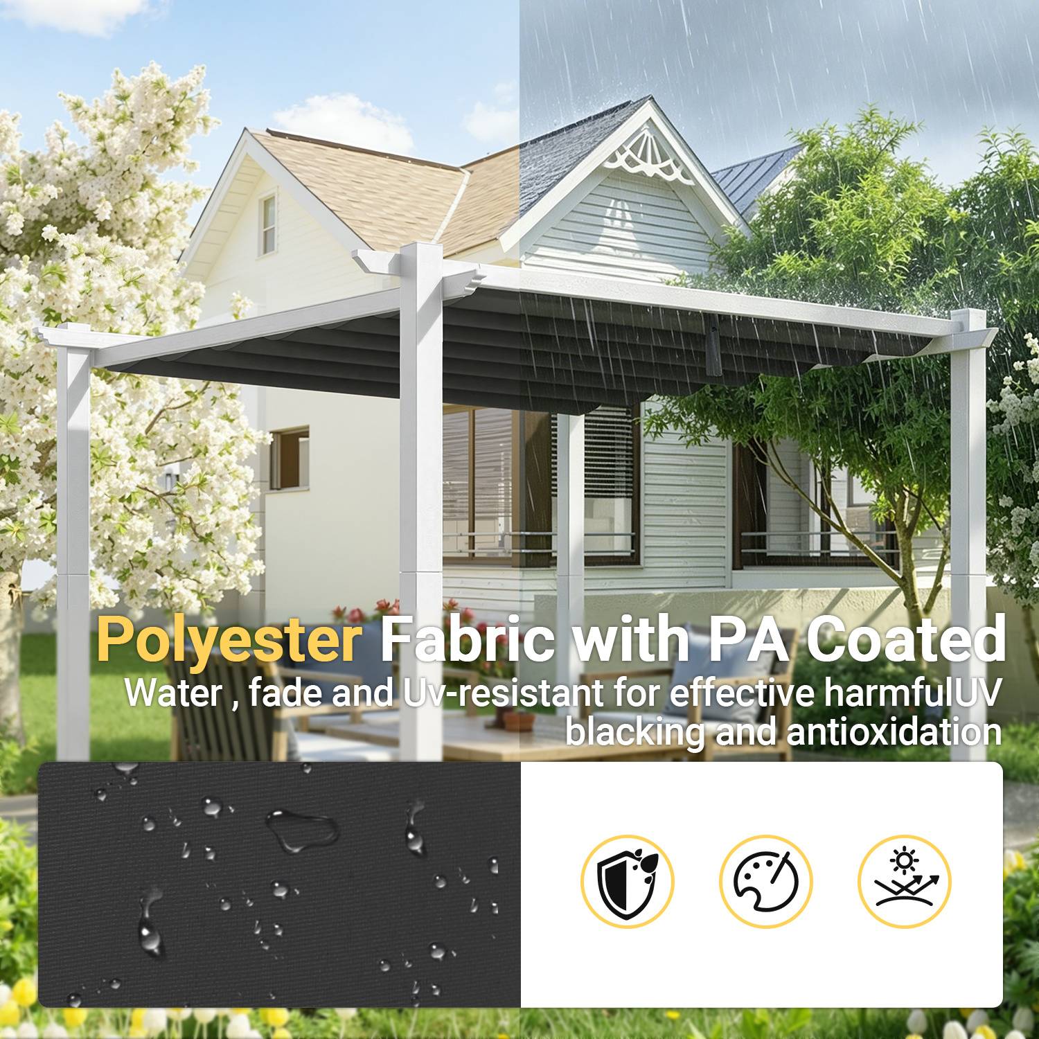 Ersatzdach für Pavillon 238x259 cm, Dunkelgrau, Pavillon Dachplane aus Polyester mit PA-Beschichtung,UV-beständig, Ersatz-Pavillondach für Garten
