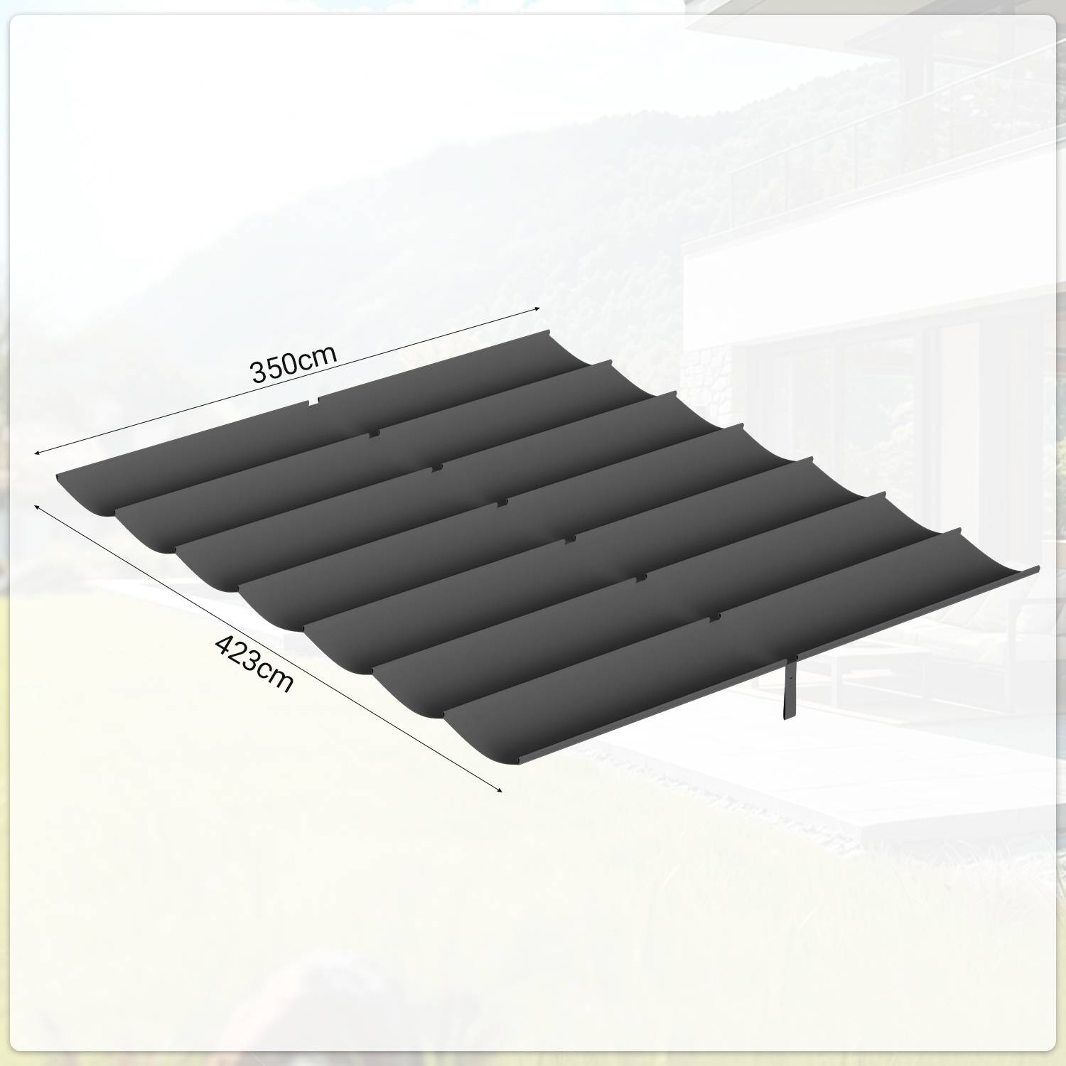 Ersatzdach für Pavillon 350x423 cm, Dunkelgrau, Pavillon Dachplane aus Polyester mit PA-Beschichtung, UV-beständig, Dachersatz für Gartenpavillon