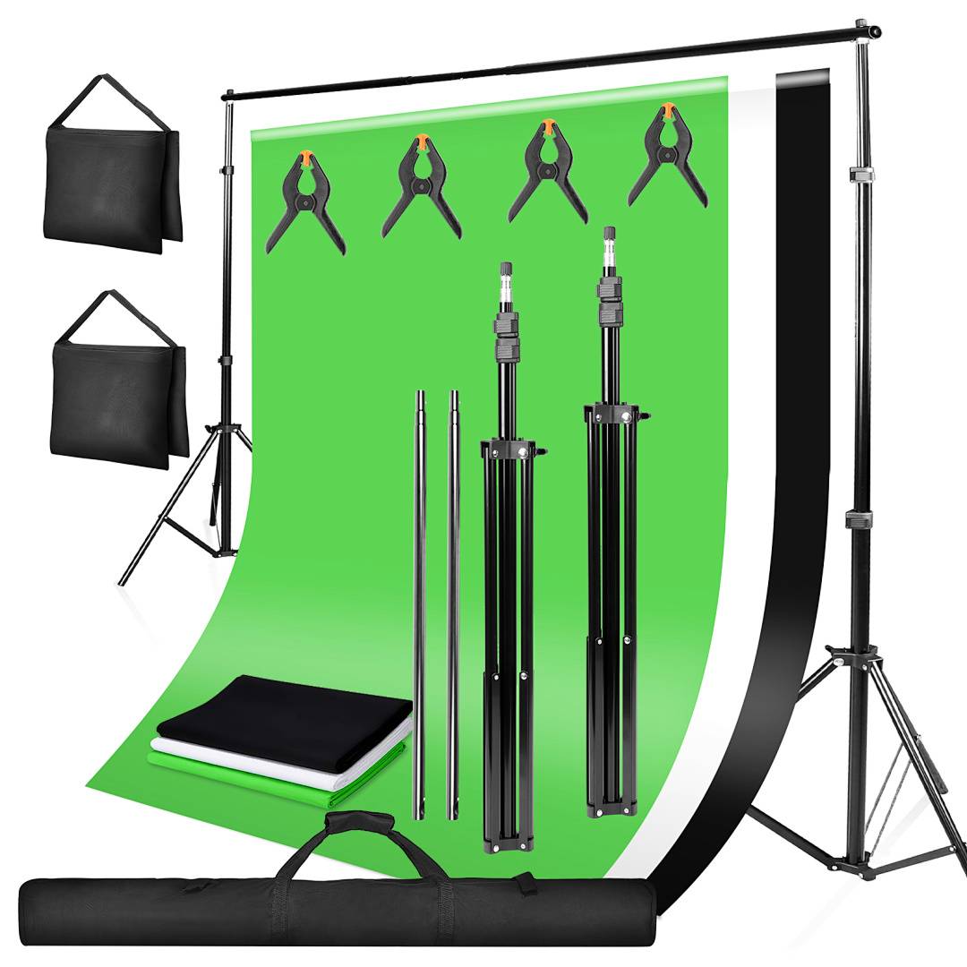 3x2M Hintergrundsystem Fotostudio Hintergrund Teleskop mit Tasche Profi Fotografie Ständer Stativ Komplettset