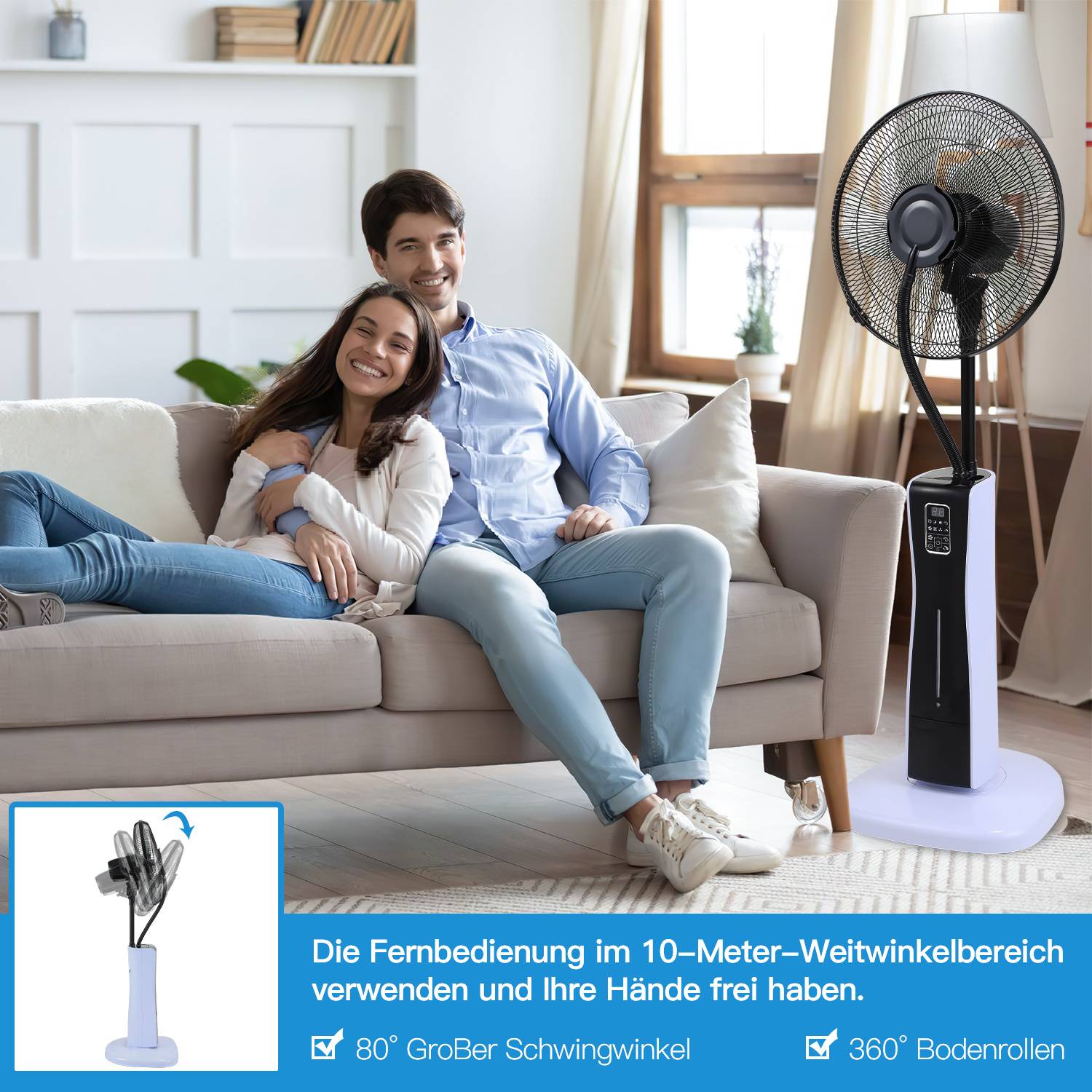 Standventilator Ventilator mit Nebelfunktion 75 W Fernbedienung leise Luftbefeuchter Luftkühler Wasser 2 in 1