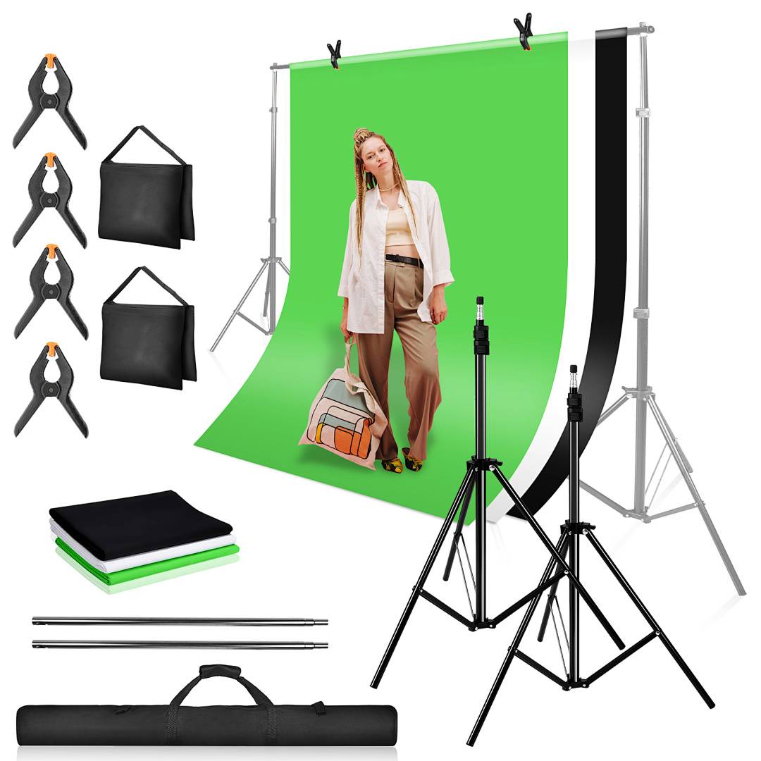 3x2M Hintergrundsystem Fotostudio Hintergrund Teleskop mit Tasche Profi Fotografie Ständer Stativ Komplettset