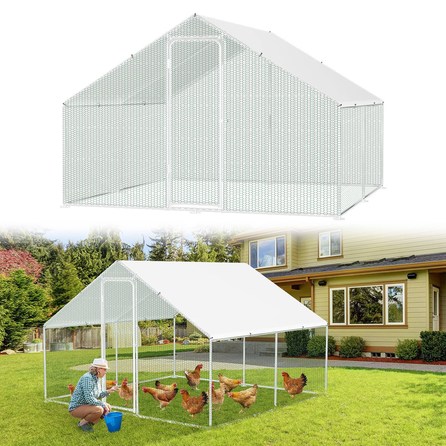 Hühnerstall Freilaufgehege mit Dach 3x3x2 m aus Stahl verzinkt für Geflügel