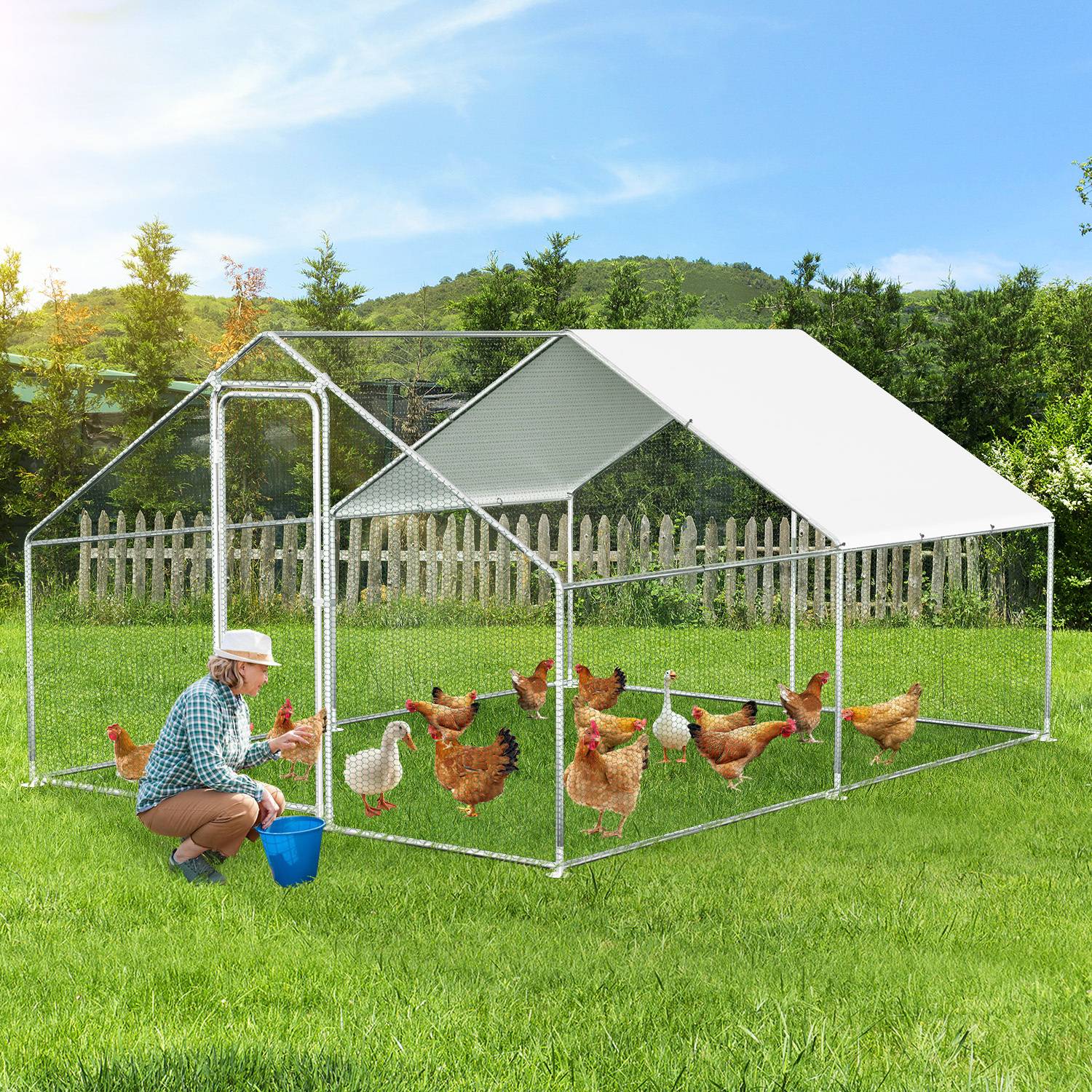 Hühnerstall Freilaufgehege mit Dach 3x4x2 m aus Stahl verzinkt für Geflügel
