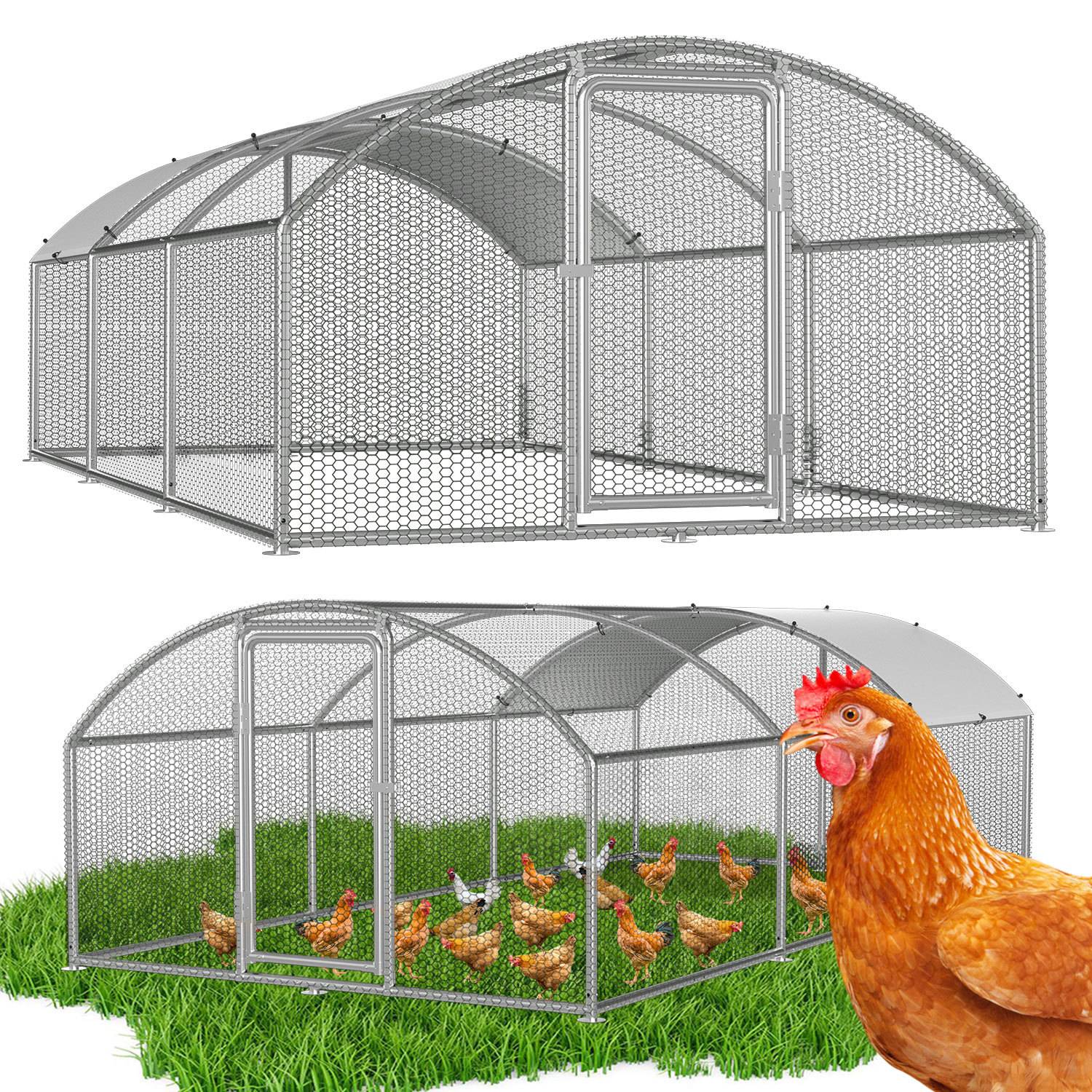 Hühnerstall mit Kuppeldach Freilaufgehege 3x6x2 m verzinkt für Hühner
