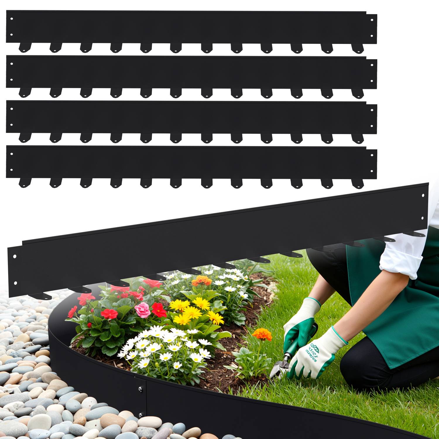 Flexible Rasenkante 100x10 cm, 5m Set (5 Stück) - Mähkante & Beetumrandung aus Stahl, inkl. Befestigungsheringe für Pflastersteine & Gartengestaltu