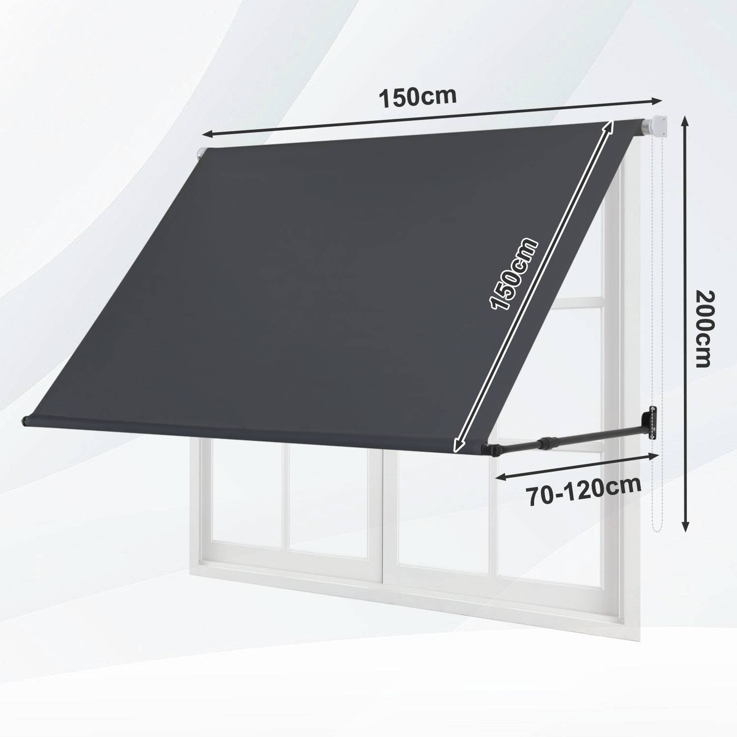 Markise Einziehbar Fenstermarkise Balkonmarkise Anthrazit 150 x 150 cm mit Kordel Stoff und Stahl