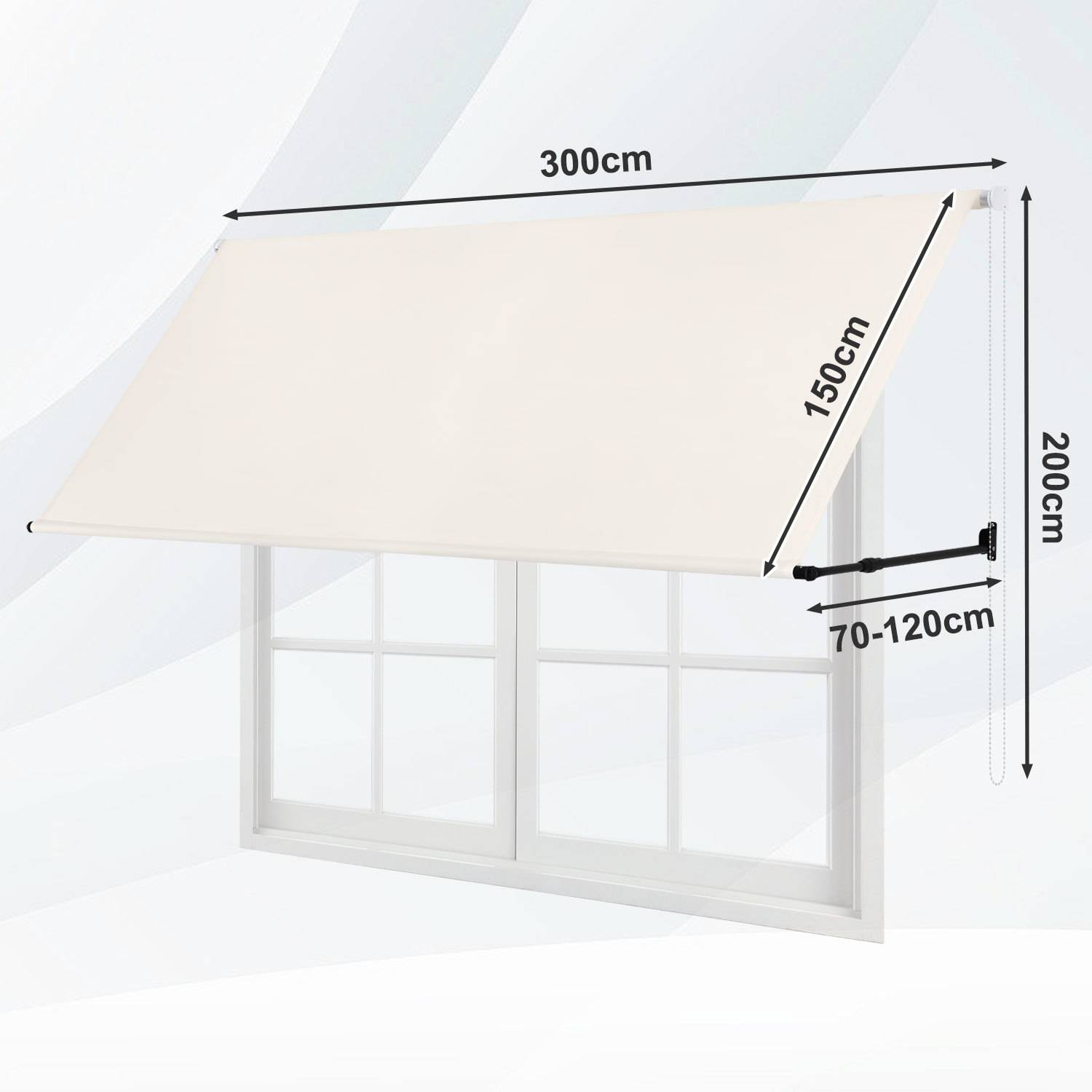 Markise Einziehbar Fenstermarkise Balkonmarkise Creme 300 x 150 cm mit Kordel Stoff und Stahl