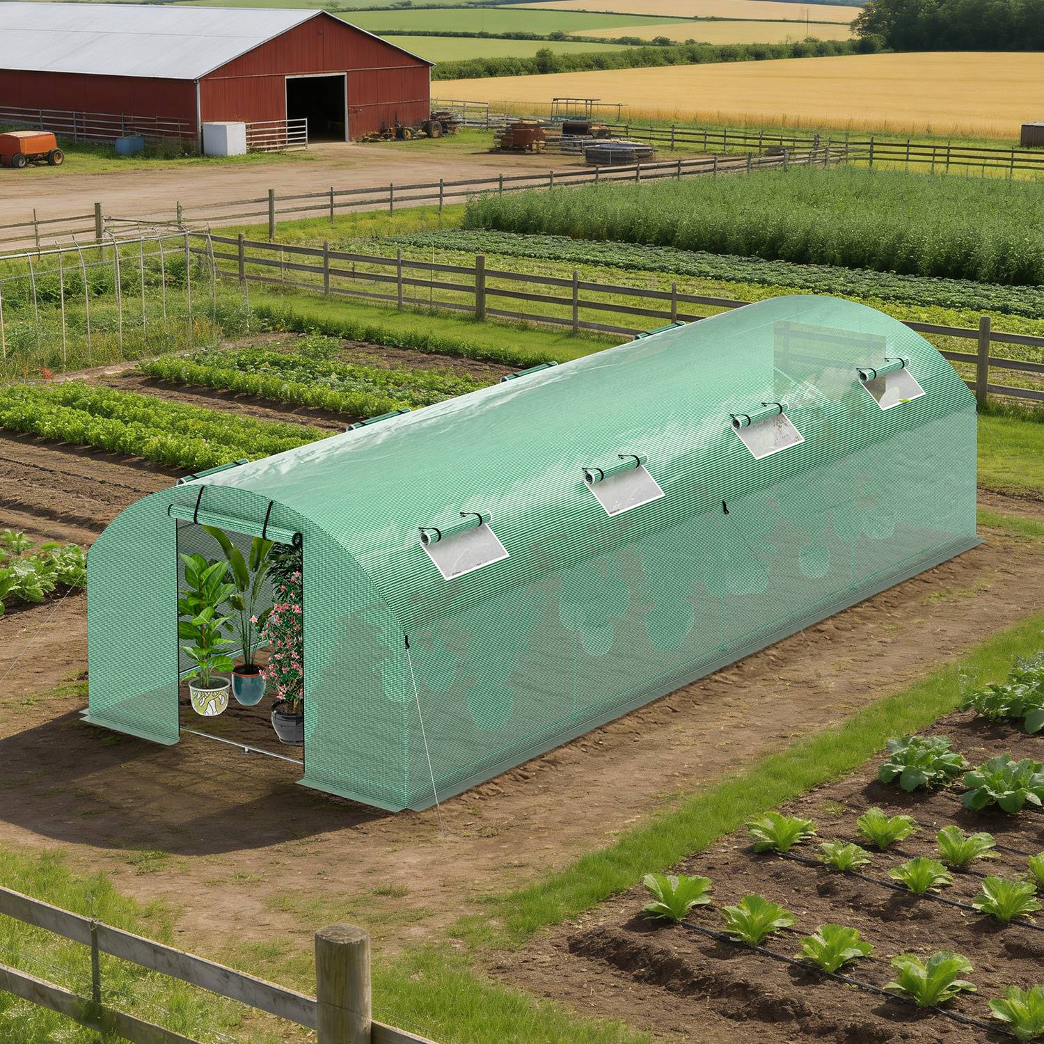 300x800x200 cm Foliengewächshaus Winterfest mit extra stabilem Stahlrahmen, 8 Fenster & 2 Reißverschlusstüren, 140g/m² PE UV50+, Tomaten Gewächsh