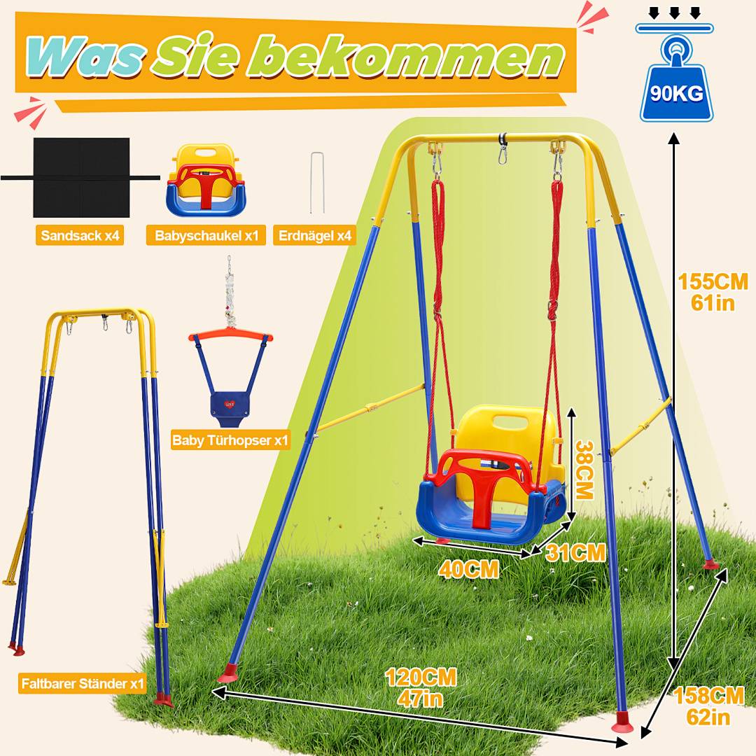 Kinderschaukel 4in1 Schaukel Babyschaukel Seile Kunststoff Indoor Outdoor Kleinkinder Kindersitz