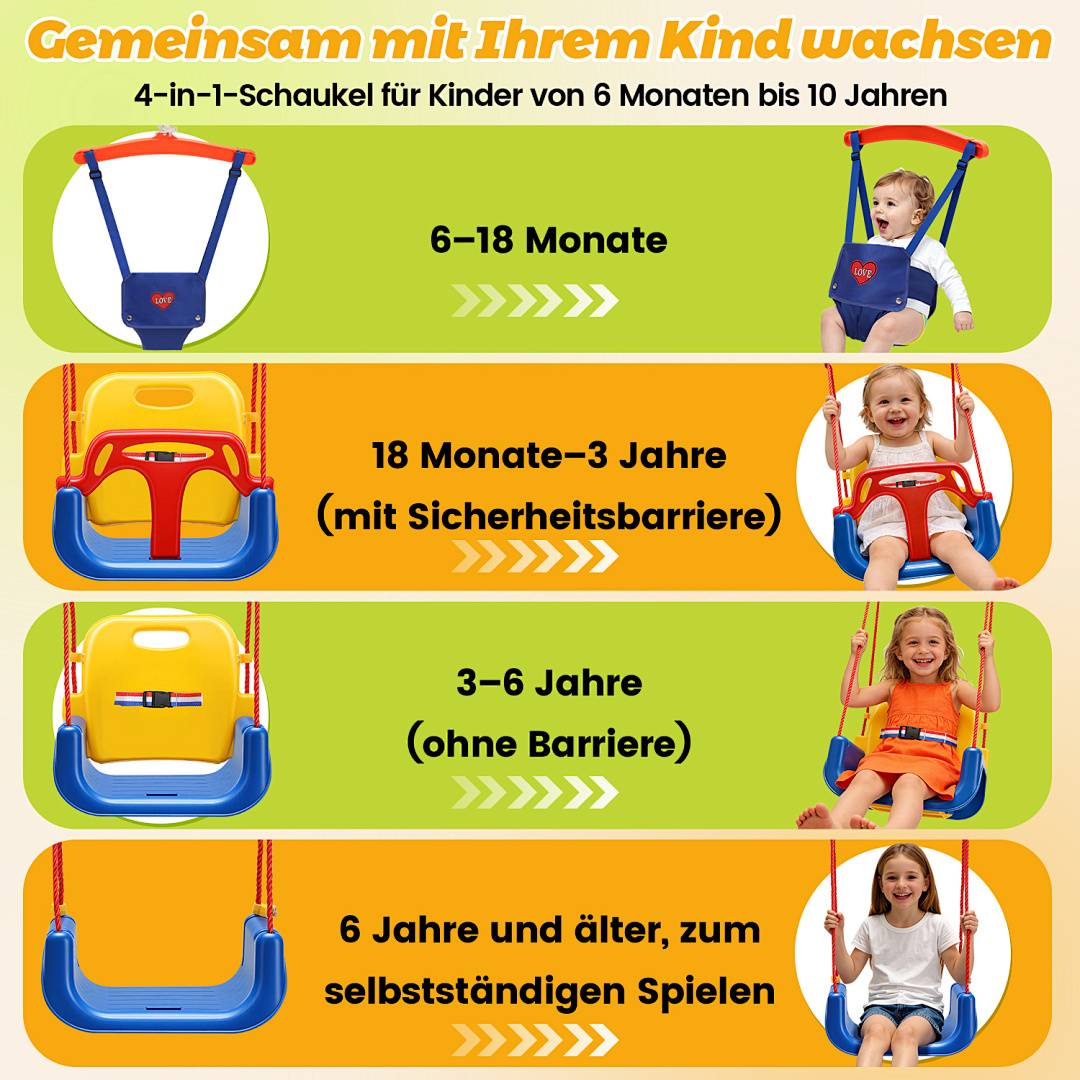 Kinderschaukel 4in1 Schaukel Babyschaukel Seile Kunststoff Indoor Outdoor Kleinkinder Kindersitz