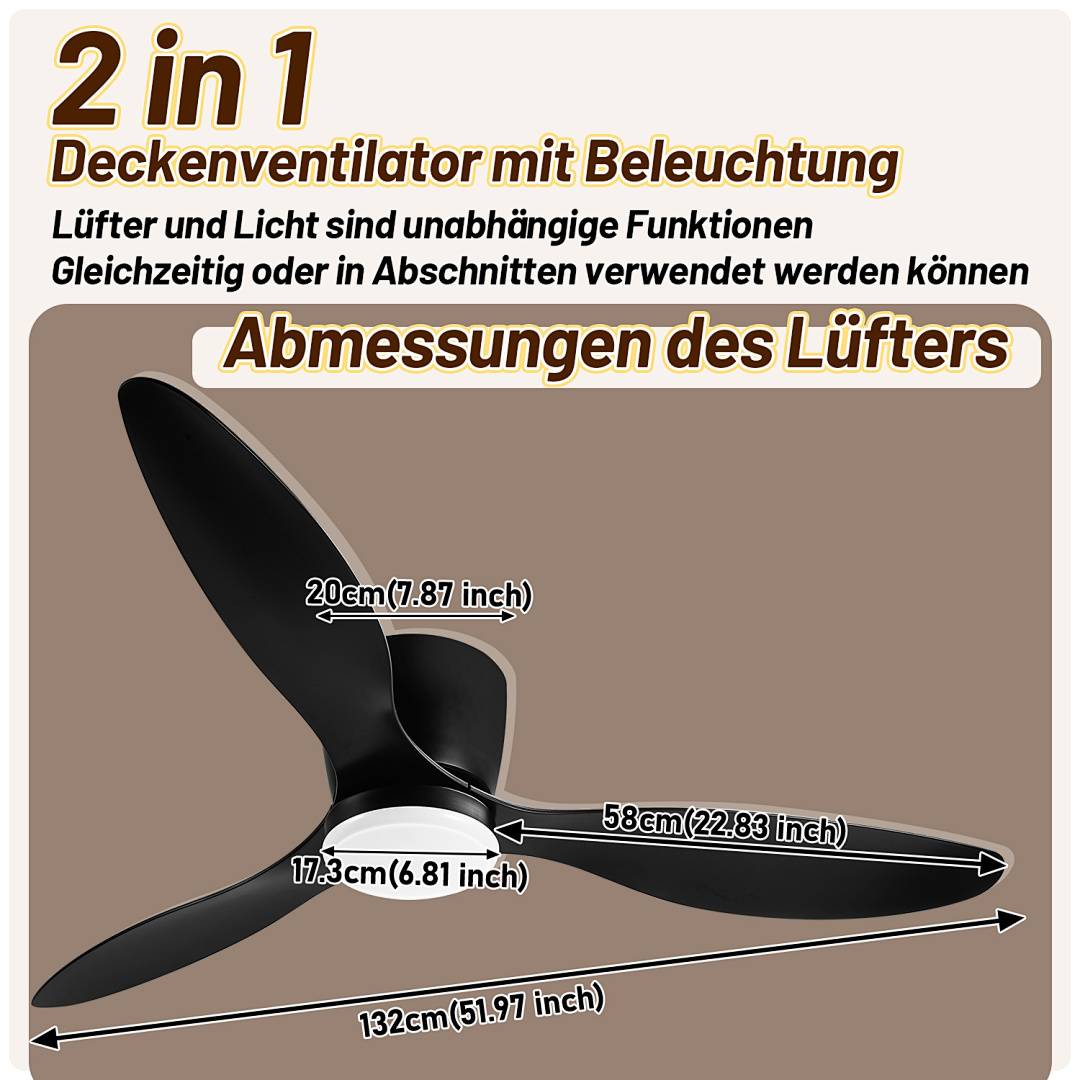 Deckenventilator LED Deckenlampe Ventilator mit Beleuchtung Fernbedienung Schlafzimmer Lüfter mit Fernbedienung Dimmbar