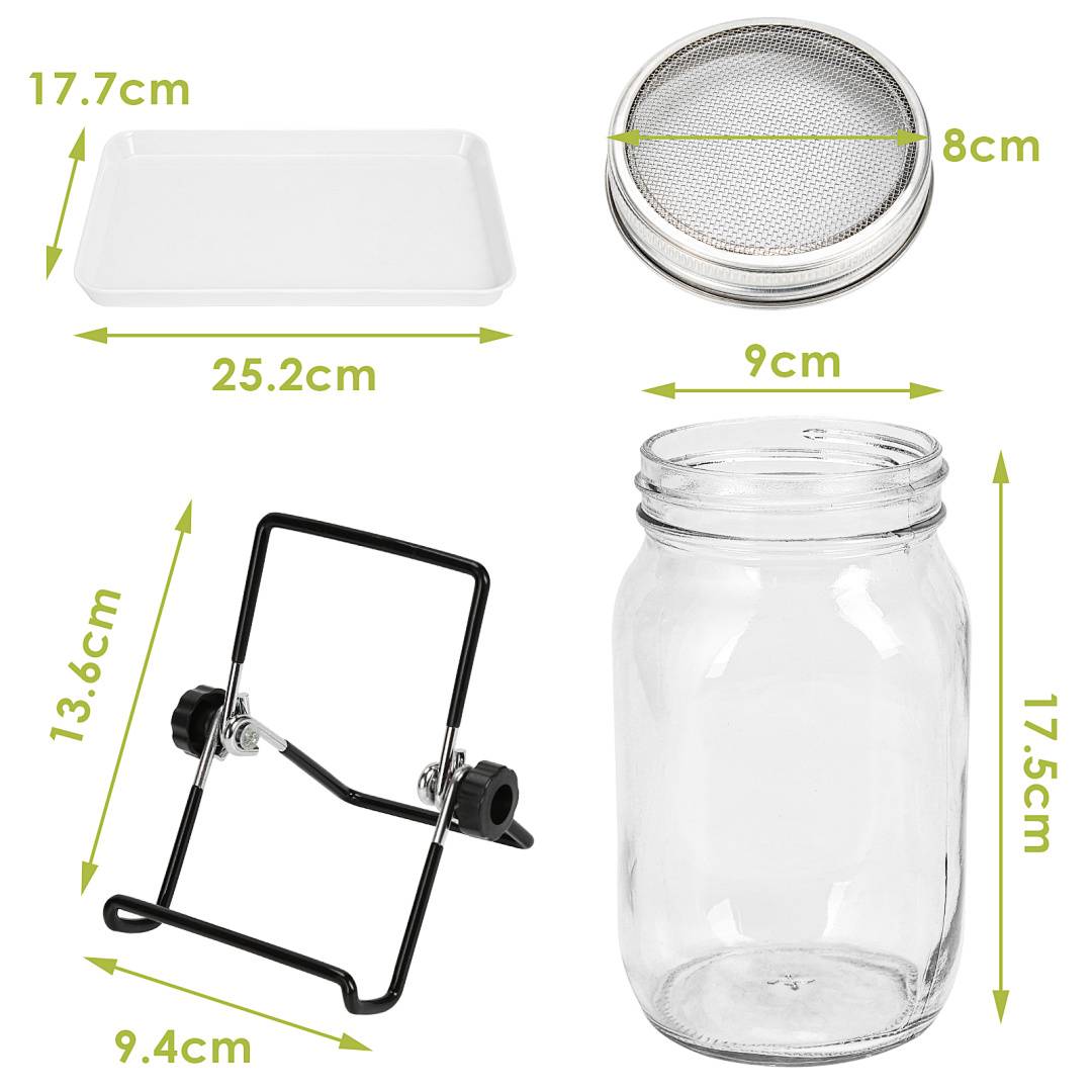 Sprossenglas 2x1000ml mit Edelstahlsieb, Ständer und Schale, hygienisch & spülmaschinenfest