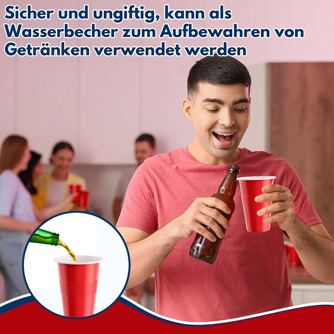 Bierpong Becher Set 100er, 50 Rot/Blau Beer Pong Becher Party Trinkspiel mit 10 Bällen Partybecher Trinkbecher 500ml/16.91oz