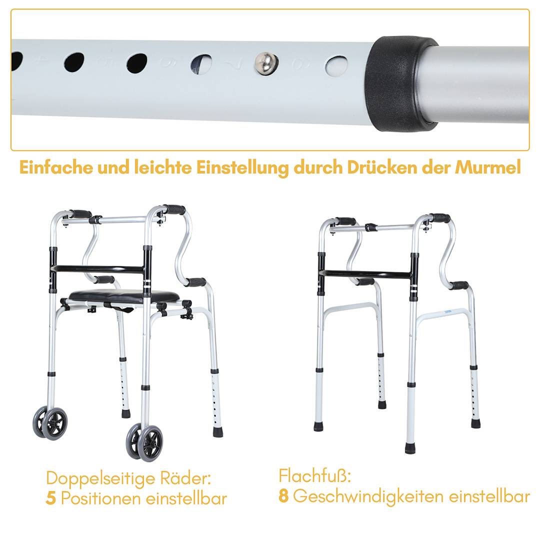 Rollator Gehhilfe faltbar Leichtgewicht Gehwagen Aluminium Wagen klappbar Laufhilfe Medical