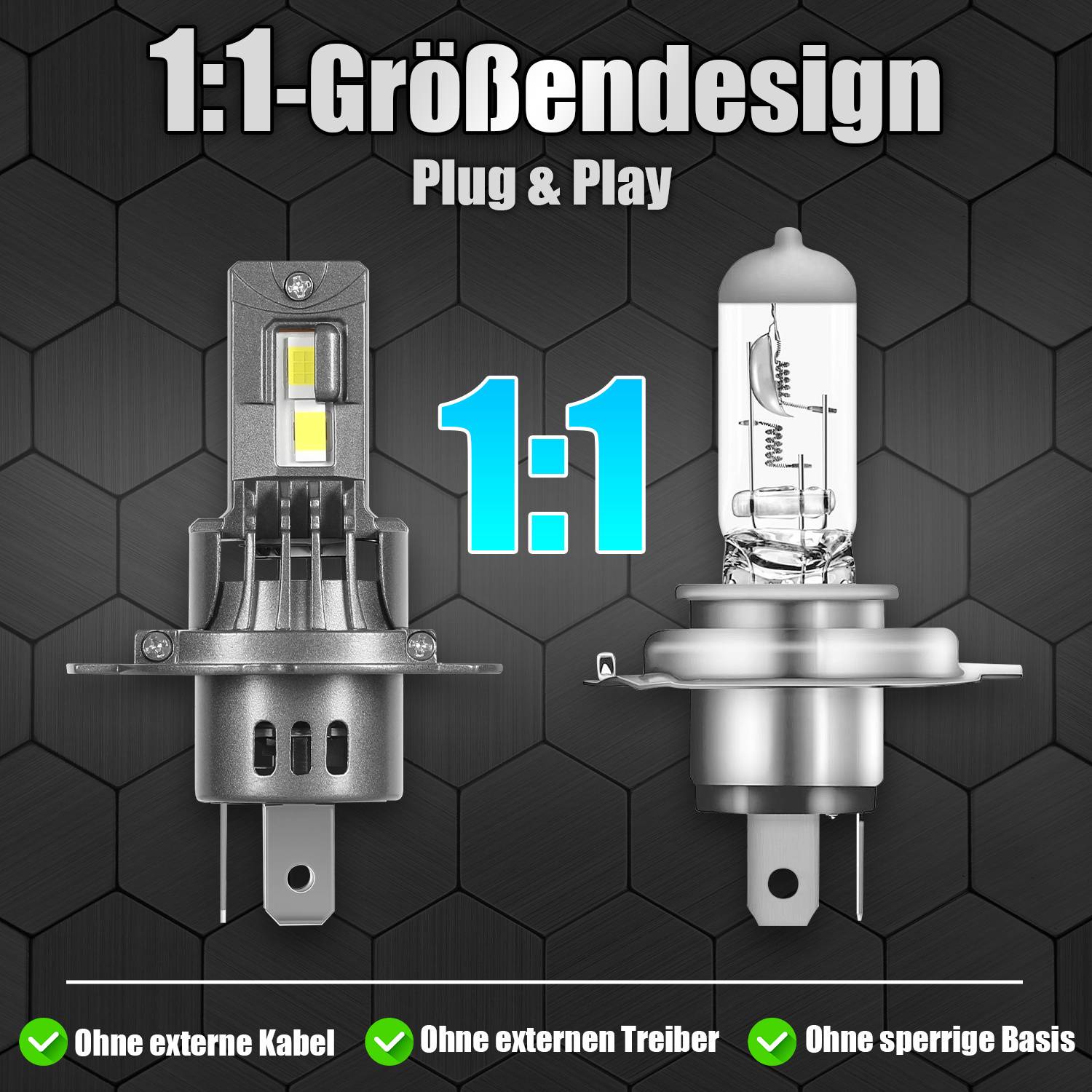 H4 LED-Scheinwerferlampe 30W 12V 2500LM 6500K IP65 Plug & Play 2er-Set für Auto/Motorrad