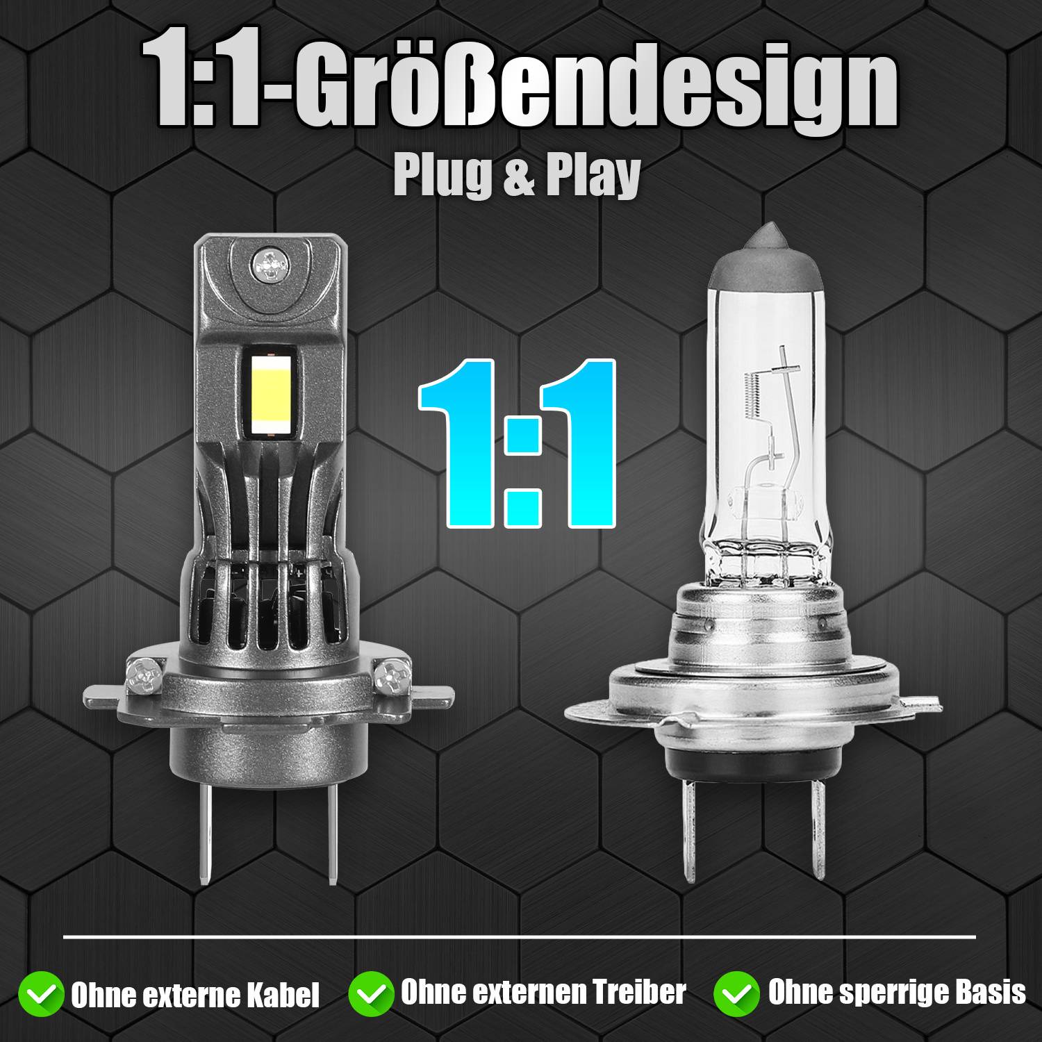 H7 LED-Scheinwerferlampe 30W 12V 2500LM 6500K IP65 Plug & Play 2er-Set für Auto/Motorrad
