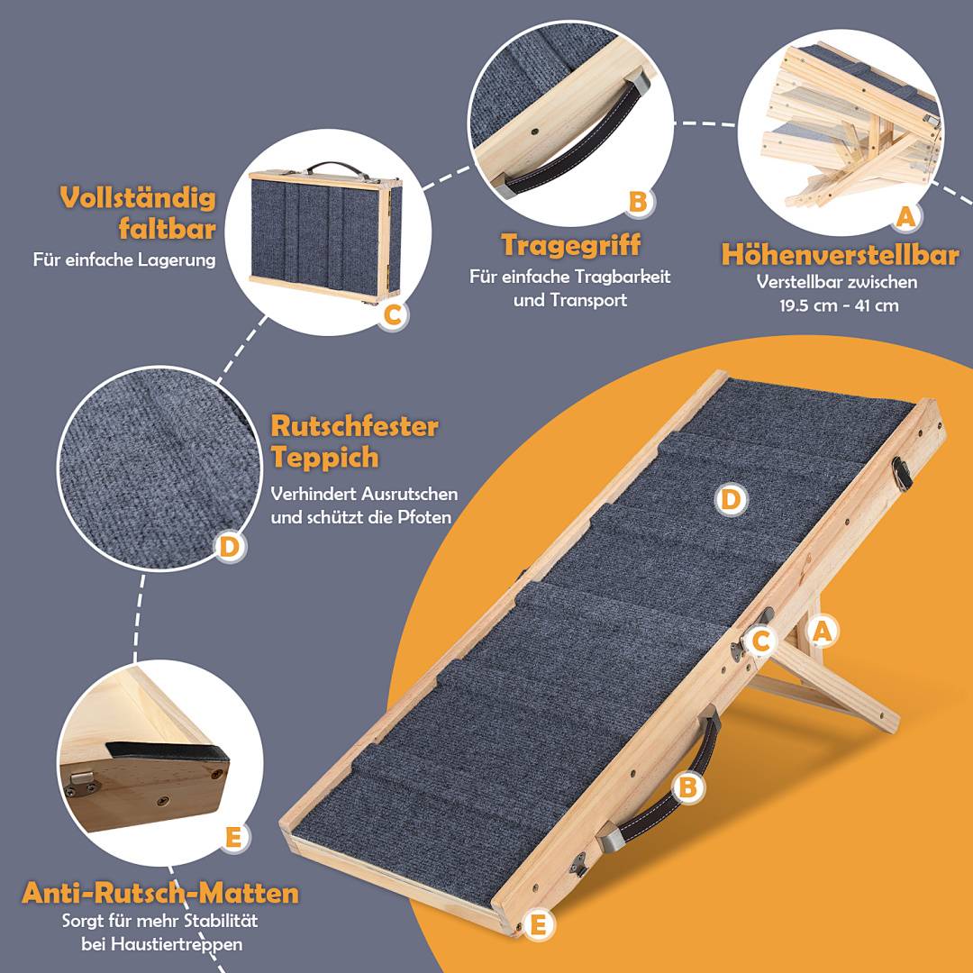 Hunderampe Hundetreppe Klappbar aus Holz Auto Einstiegshilfe Tiertreppe Tierrampe Autorampe Haustiertreppe