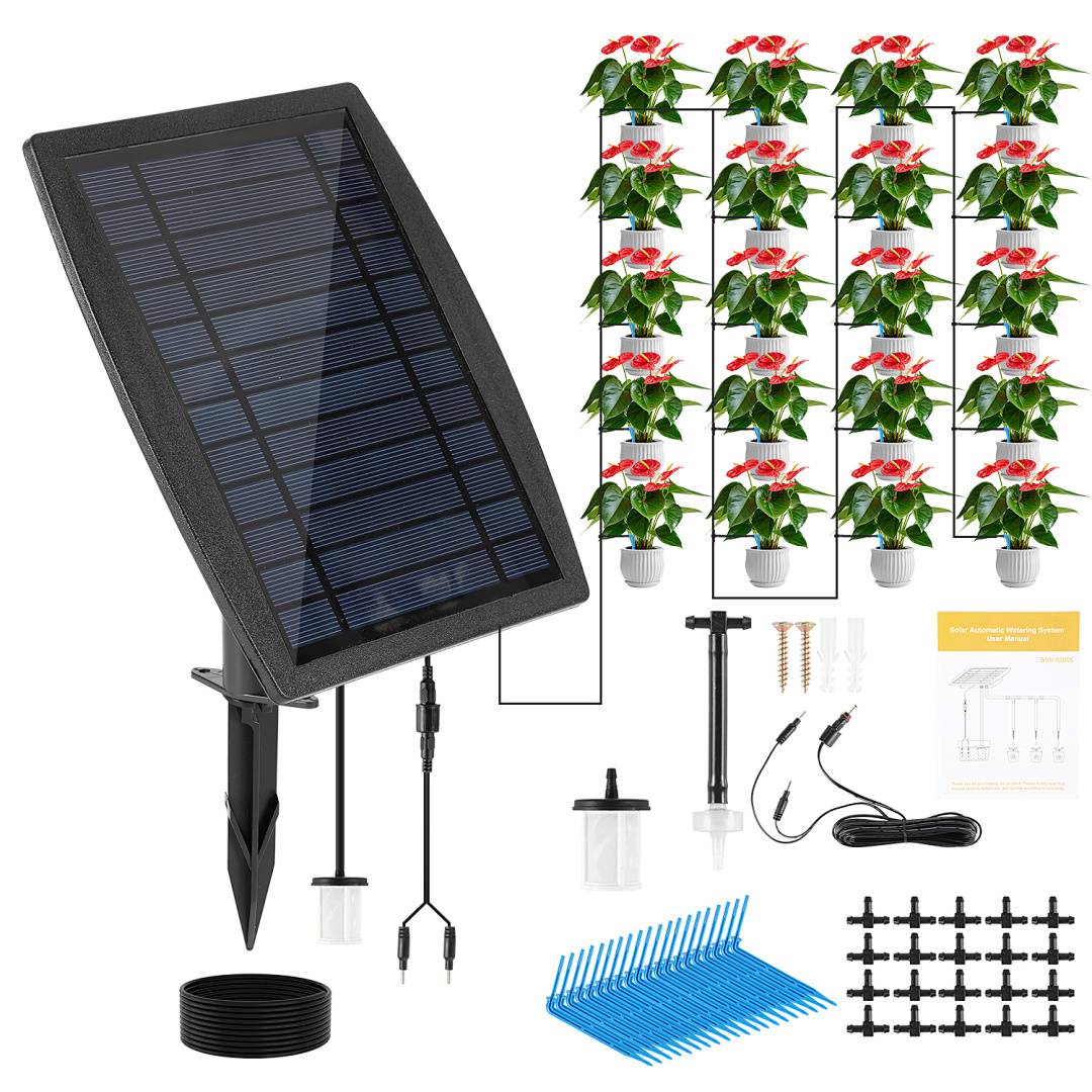 Solar Bewässerungssystem Automatisch Pflanzenbewässerung 20 Tropfer Bewässerung Timer Doppelpumpe Bewässerungssystem Wasserspender Bewässerung m