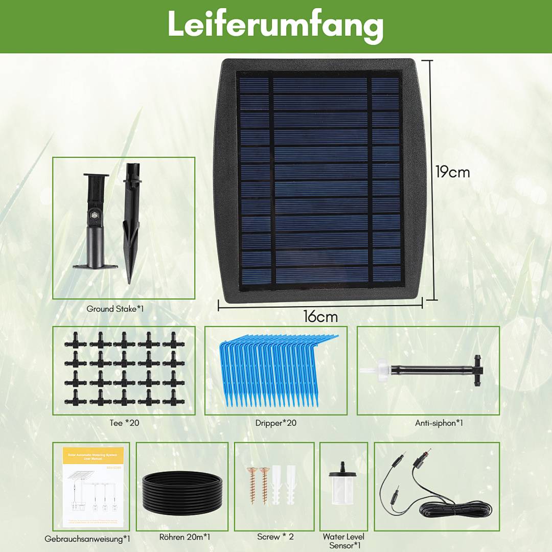 Solar Bewässerungssystem Automatisch Pflanzenbewässerung 20 Tropfer Bewässerung Timer Doppelpumpe Bewässerungssystem Wasserspender Bewässerung m