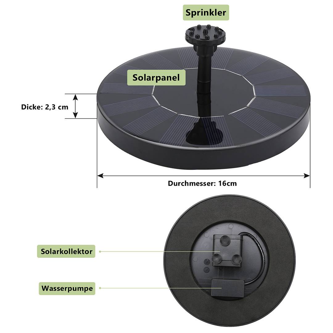 Solarpumpe Teichpumpe Solar Springbrunnen 190L/H Garten Wasserspiel Fontäne Brunnen Pumpe solar springbrunnen