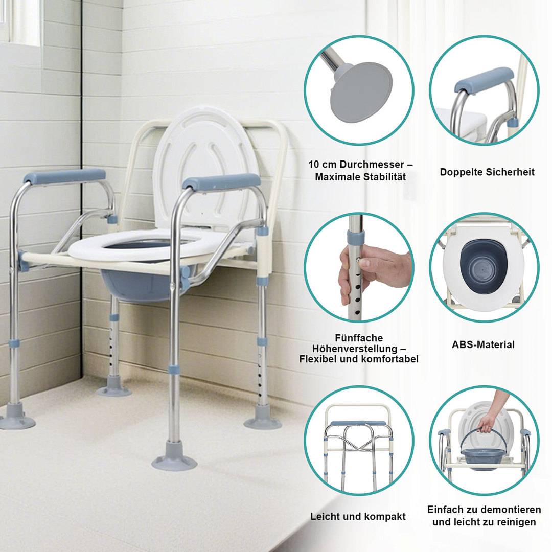 Toilettenstuhl Nachtstuhl inkl. Eimer Höhenverstellbar Toilettenhilfe WC Stuhl Höhenverstellbar Duschstuhl Stuhl Feststehend