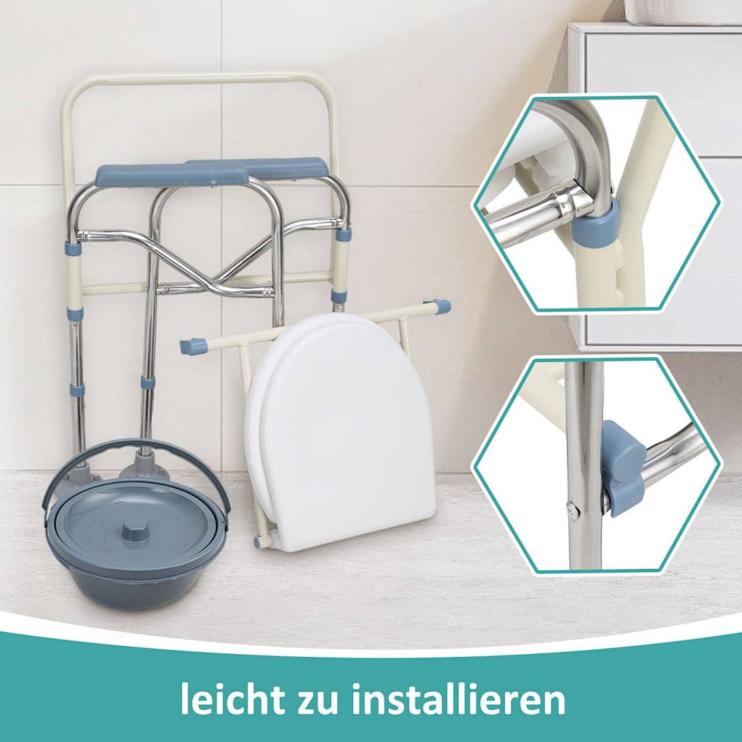 Toilettenstuhl Nachtstuhl inkl. Eimer Höhenverstellbar Toilettenhilfe WC Stuhl Höhenverstellbar Duschstuhl Stuhl Feststehend