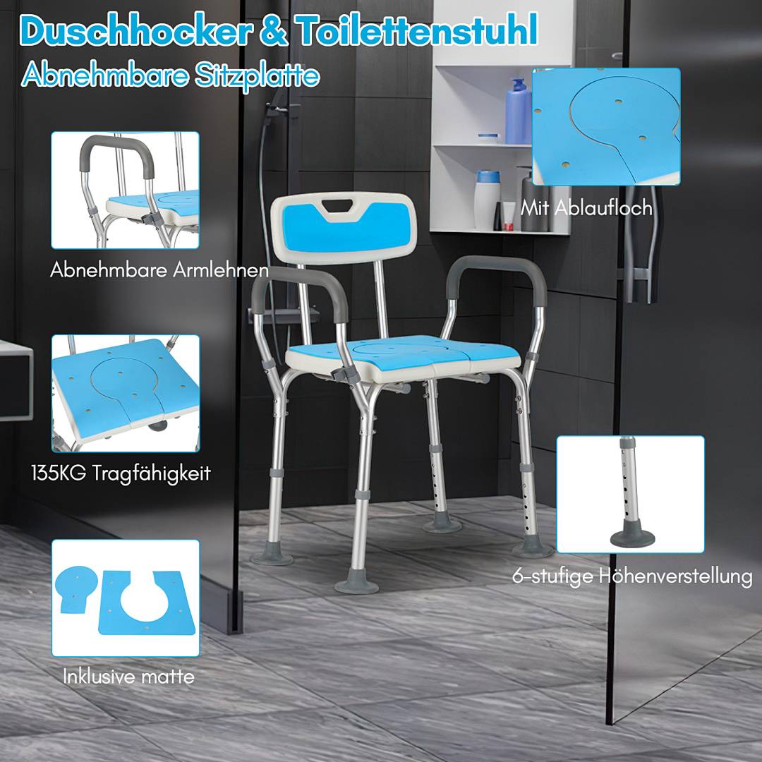 Badhocker Duschhocker Höhenverstellbarer Alu Badestuhl Verstellbar Badehilfe Duschstuhl Quadrat Duschsitz