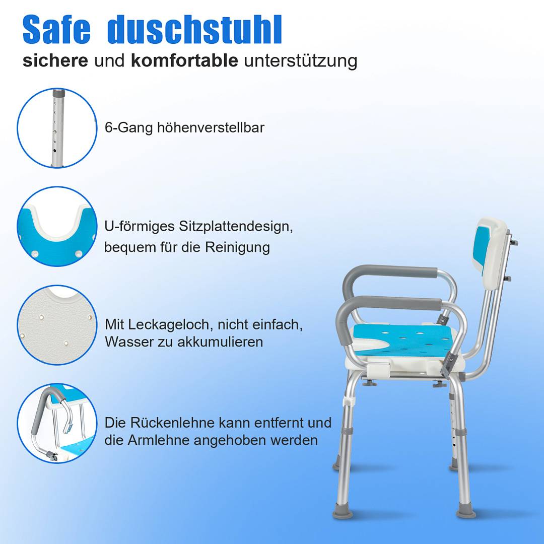 Badhocker Duschhocker Höhenverstellbarer mit matte Badestuhl Verstellbar Badehilfe Duschstuhl Quadrat Duschsitz