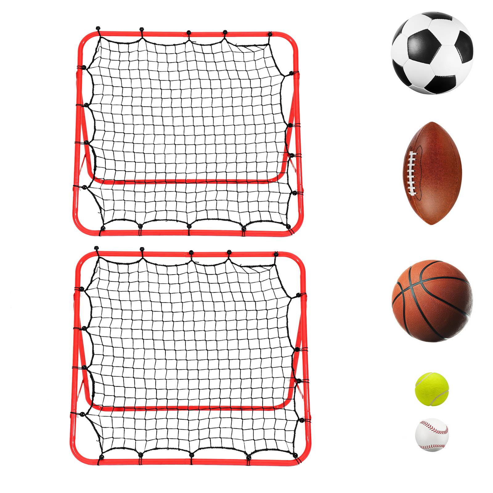 2er Set Fußball-Rückprallnetz mit Stahlrohrrahmen, verstellbarer Neigungswinkel, PE-Netz, Rebounder für Pass-, Schuss- und Reaktionstraining, Rot