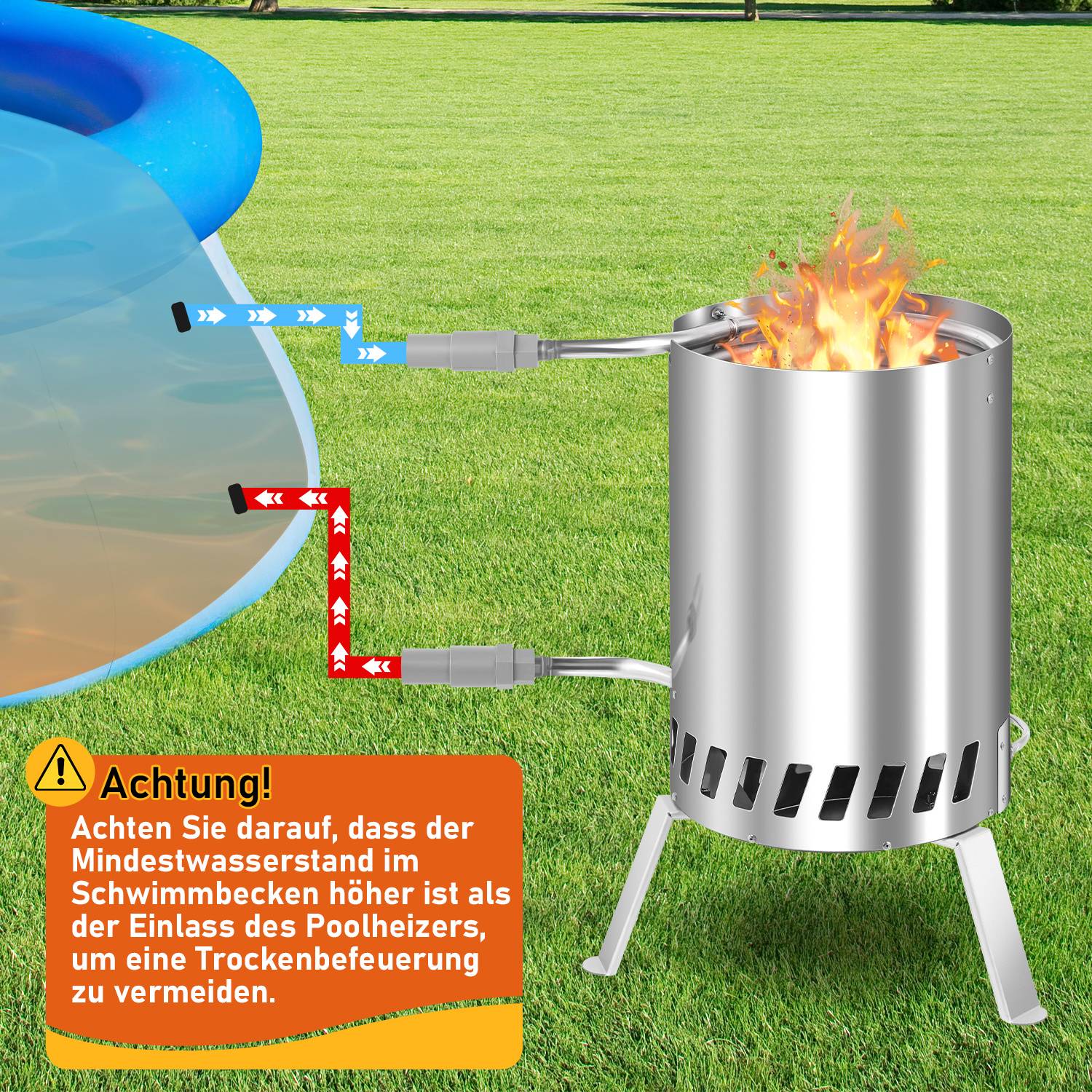 Poolheizung mit Feuer Edelstahl 304 für 32-38 mm Schlauch