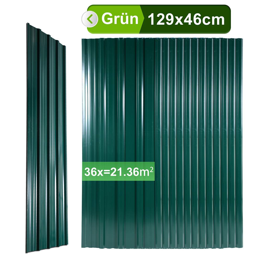 36x Trapezblech Metall Dachplatten für 21.36m², Stahlblech Profilblech für Carports, Gerätehäuser und Dächer, Wellenprofil Dachblech - Grün